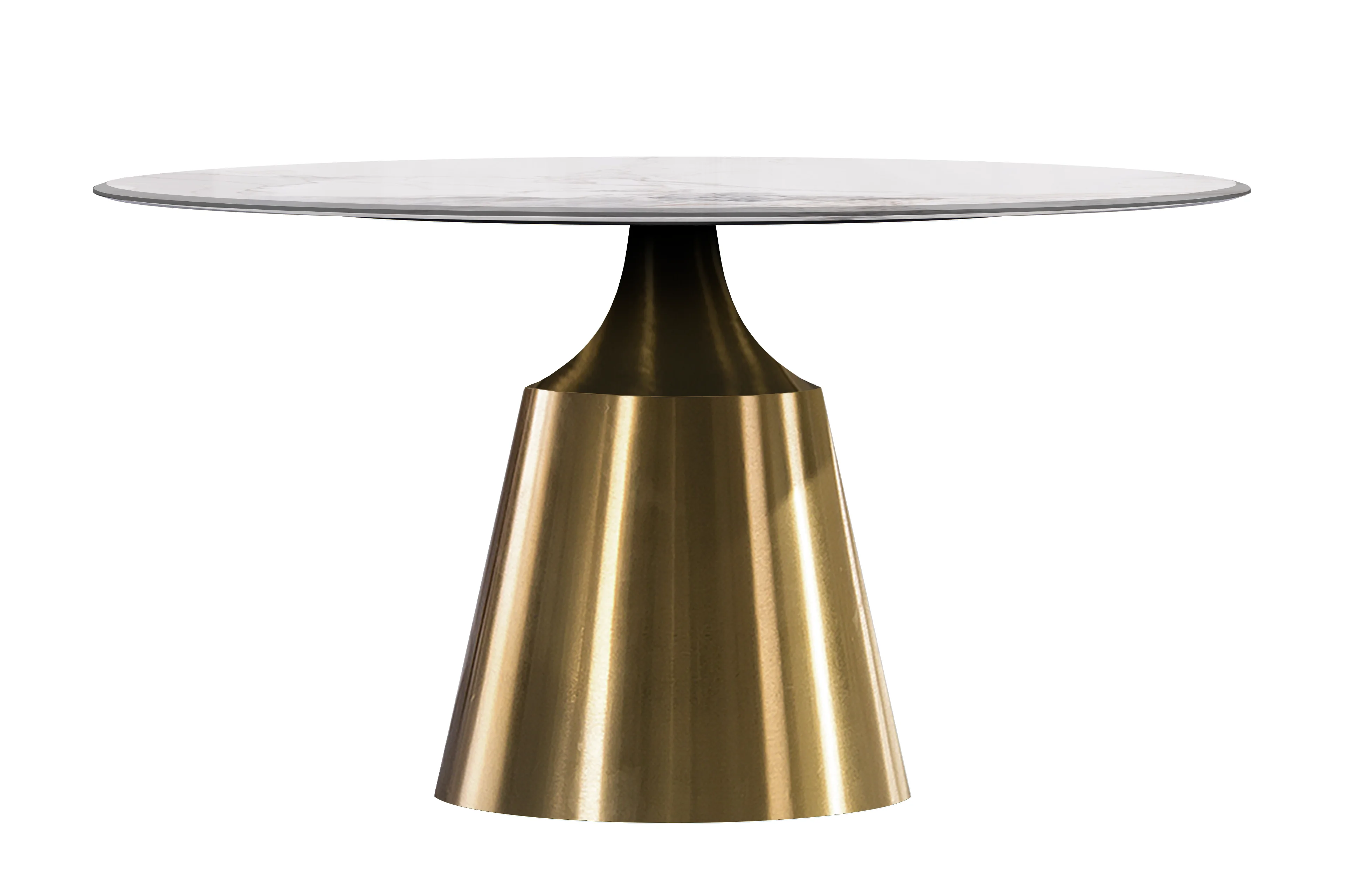 Prynn Series Round Dining Table Gold Base with 60 Round White Grey Sintered Stone Top