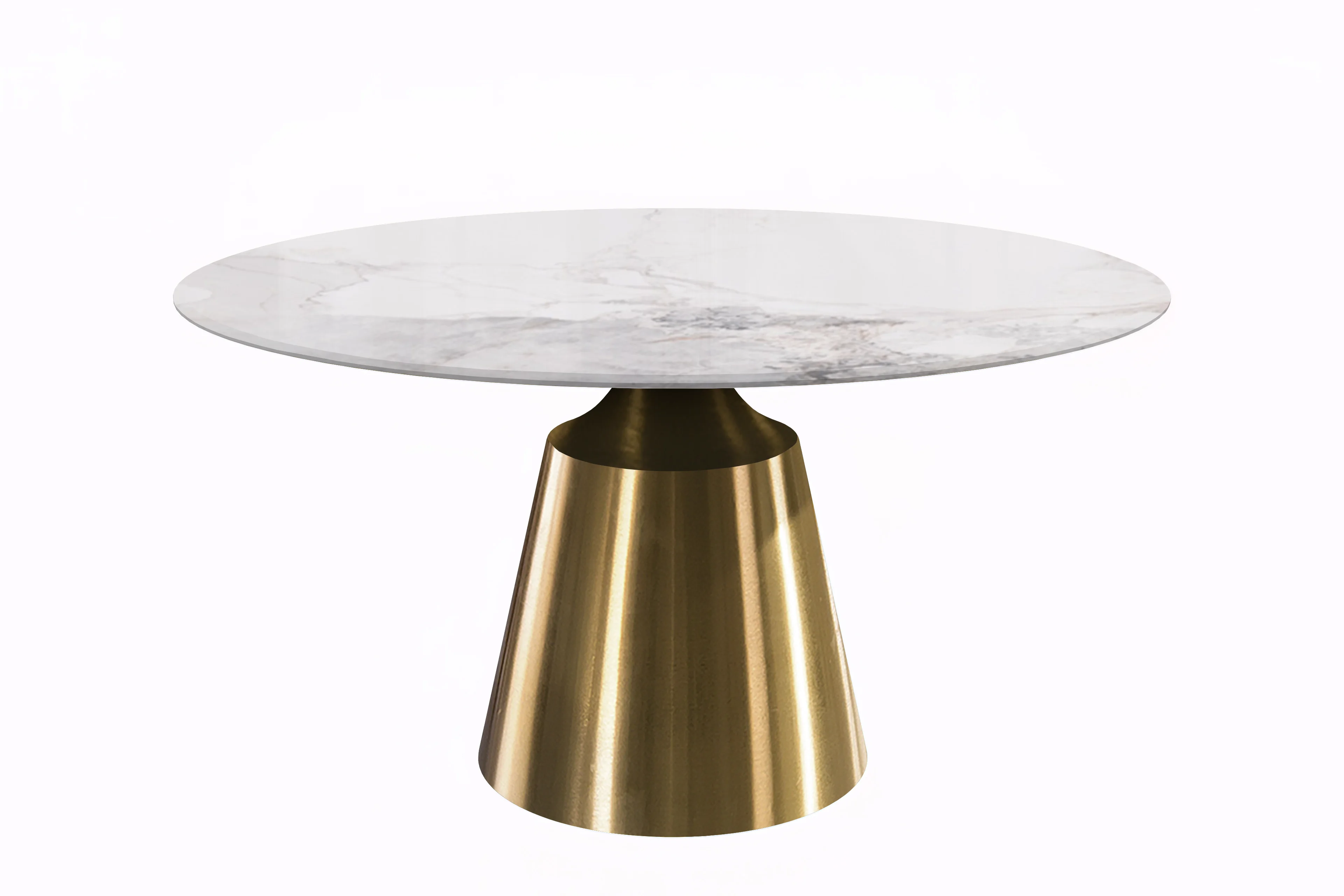 Prynn Series Round Dining Table Gold Base with 60 Round White Grey Sintered Stone Top
