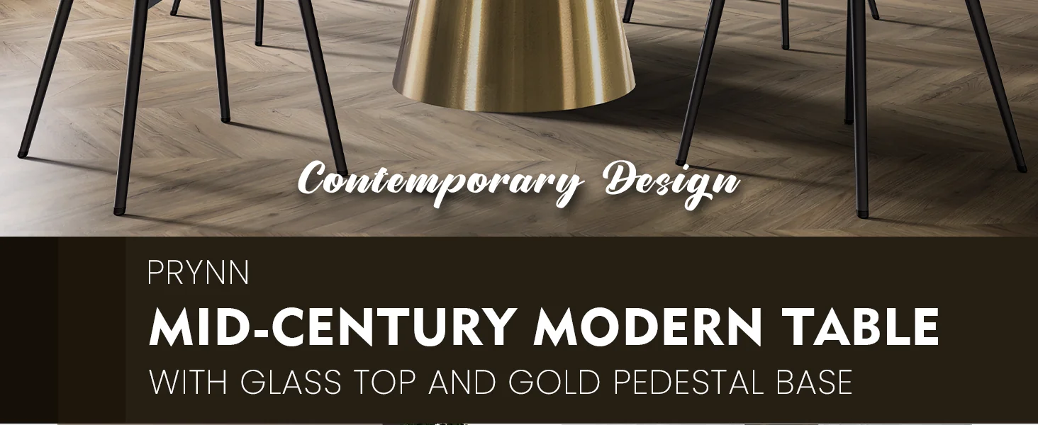 Prynn Series Round Dining Table Gold Base with 60 Round Clear Glass Top