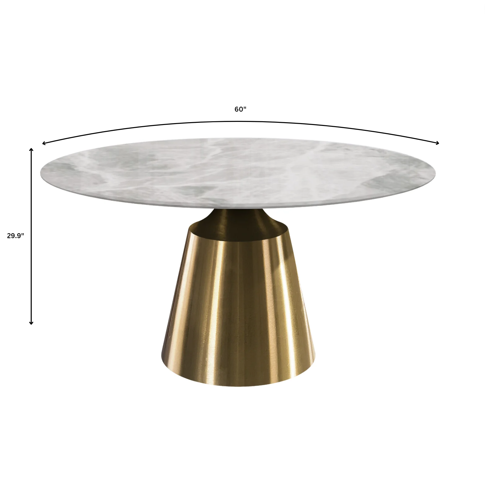 Prynn Series Round Dining Table Gold Base with 60 Round Light Grey Sintered Stone Top