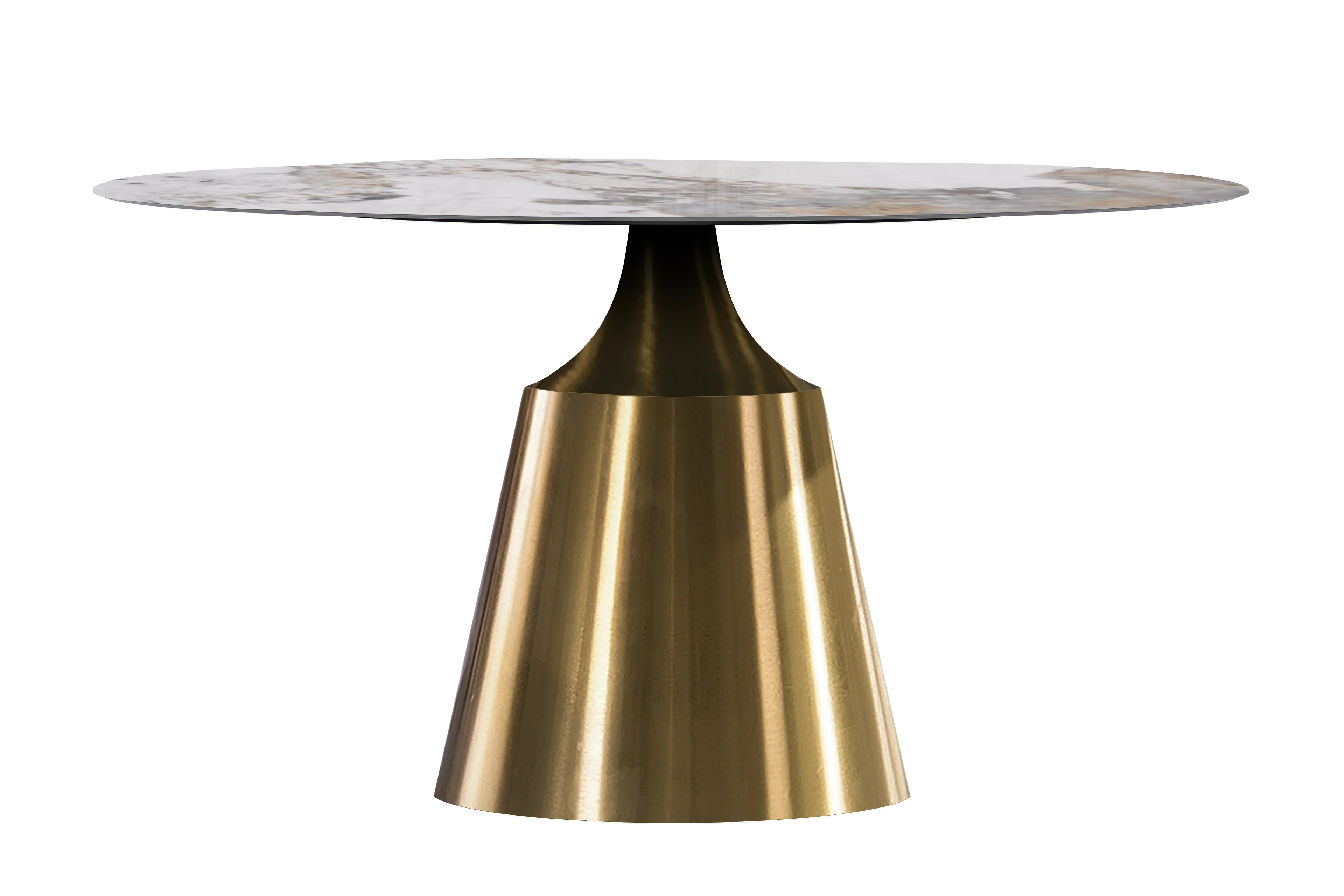 Prynn Series Round Dining Table Gold Base with 60 Round Medium Grey Sintered Stone Top