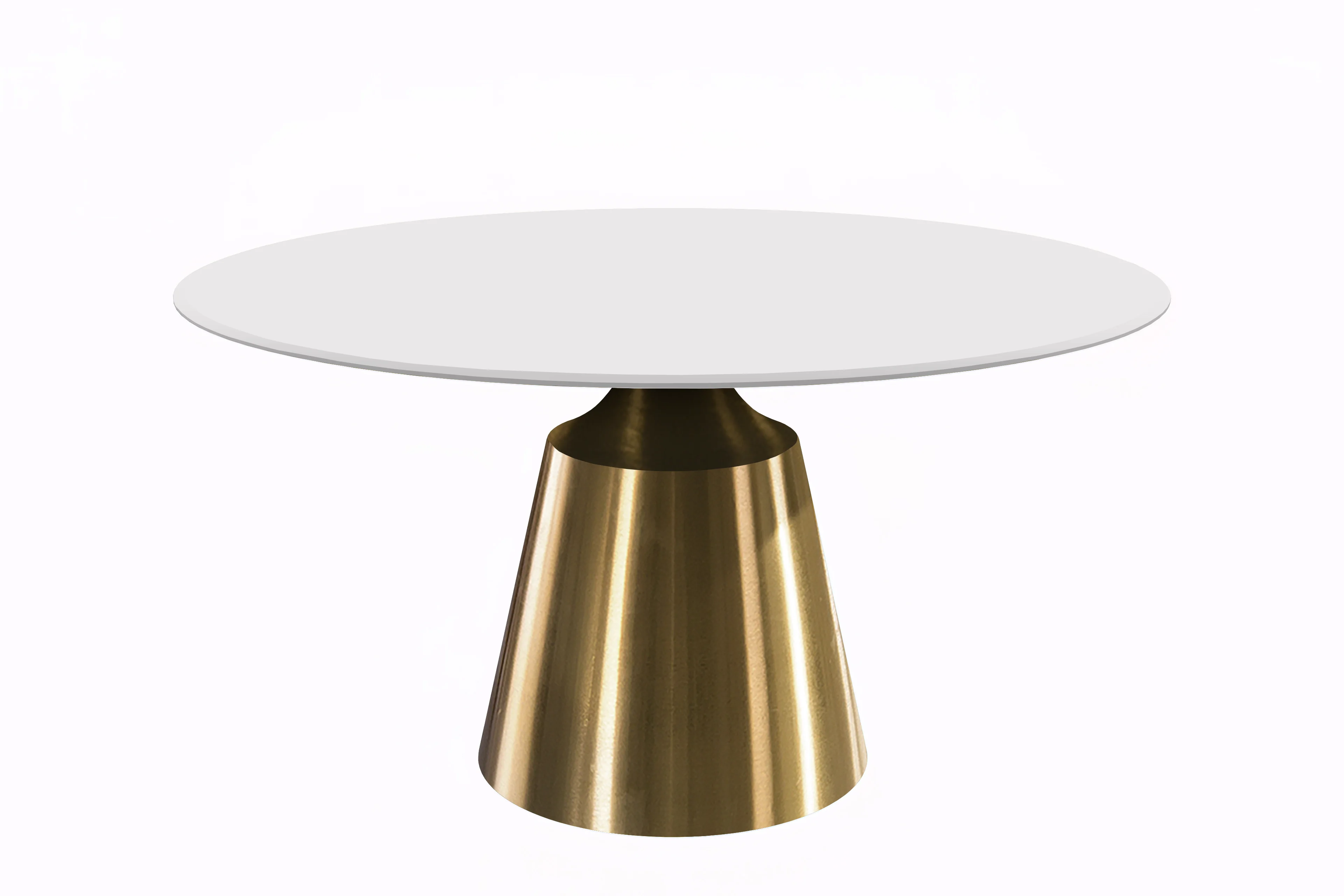 Prynn Series Round Dining Table Gold Base with 60 Round Solid White Sintered Stone Top