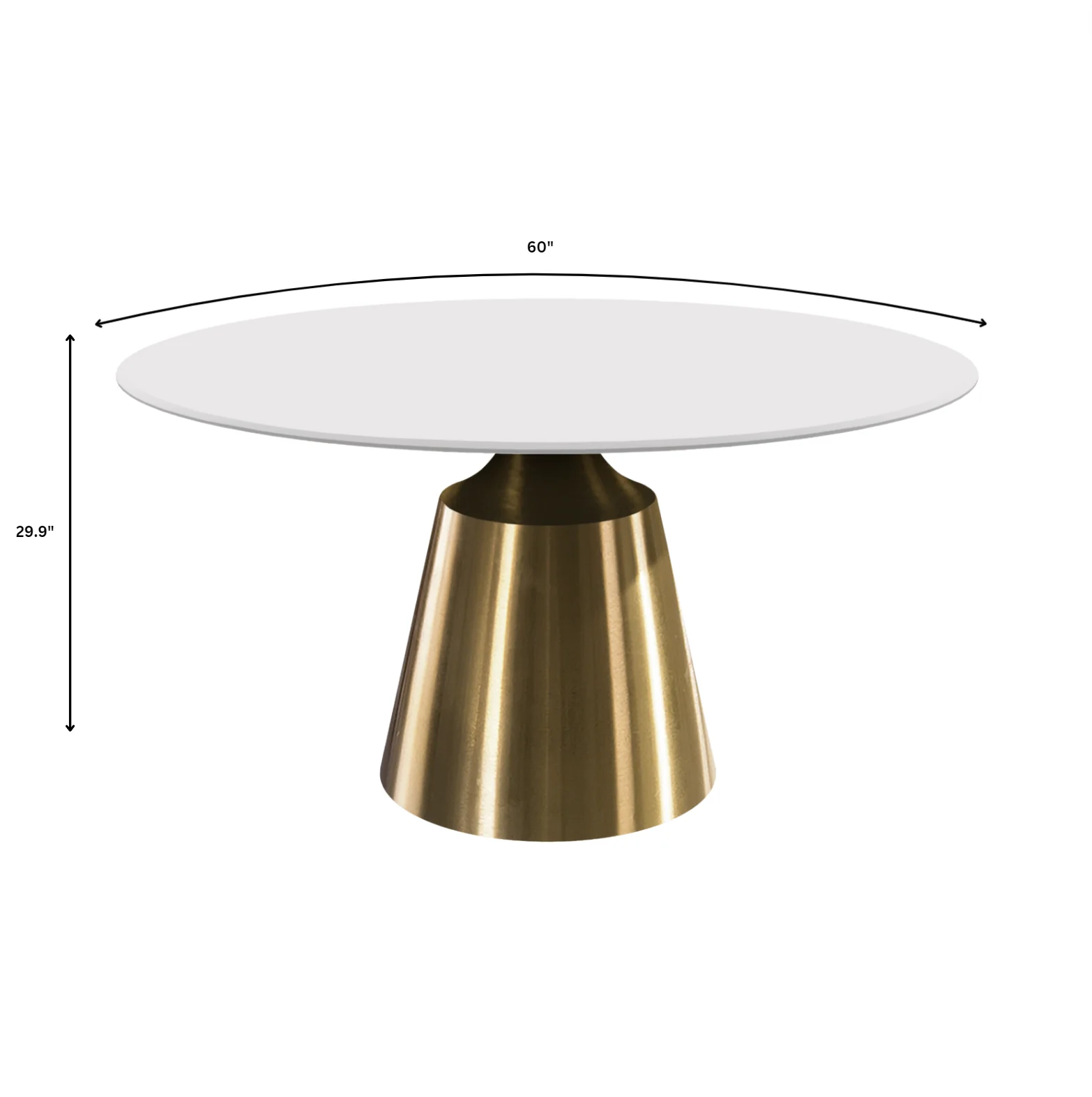 Prynn Series Round Dining Table Gold Base with 60 Round Solid White Sintered Stone Top