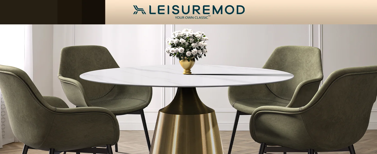 Prynn Series Round Dining Table Gold Base with 60 Round White Sintered Stone Top