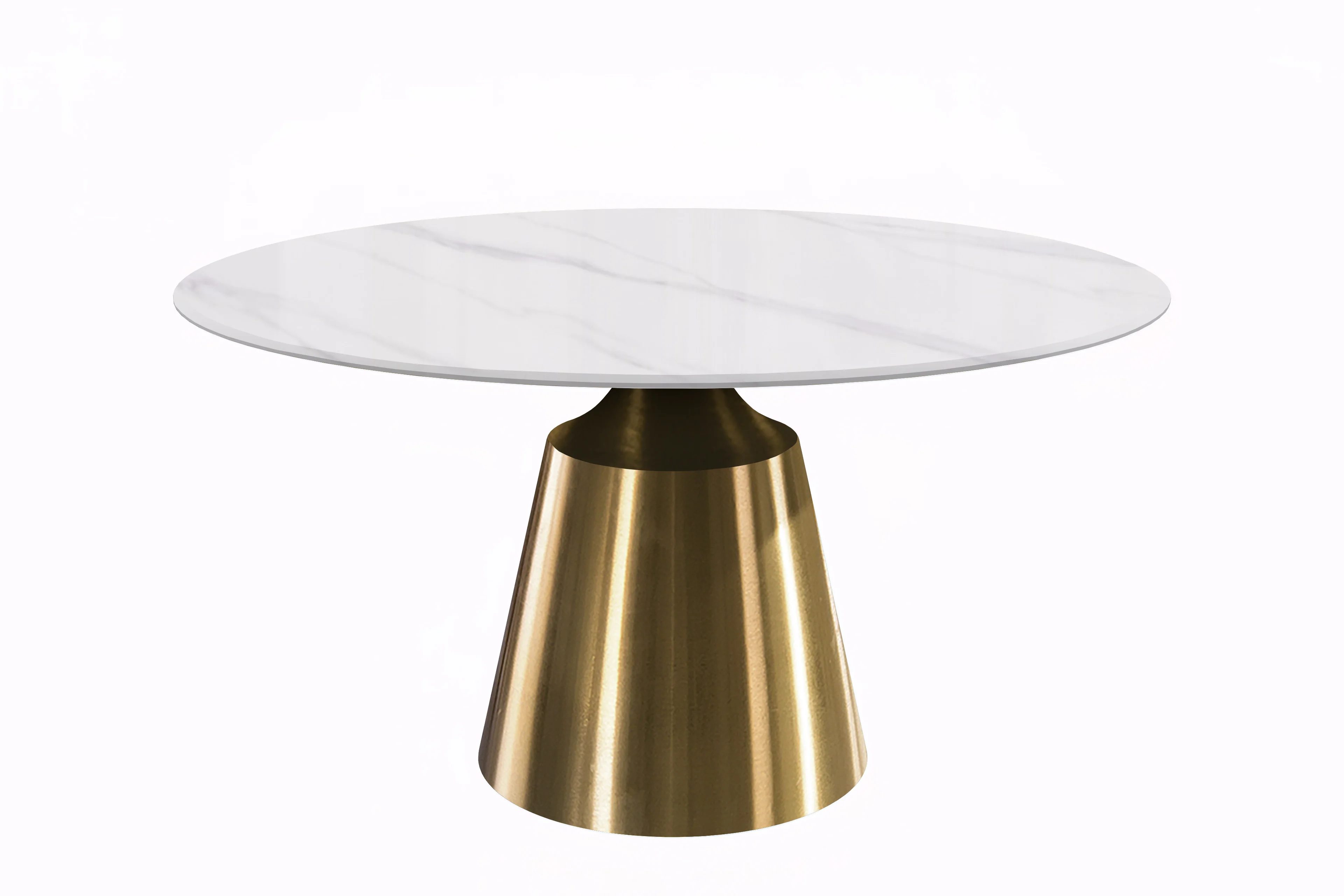 Prynn Series Round Dining Table Gold Base with 60 Round White Sintered Stone Top