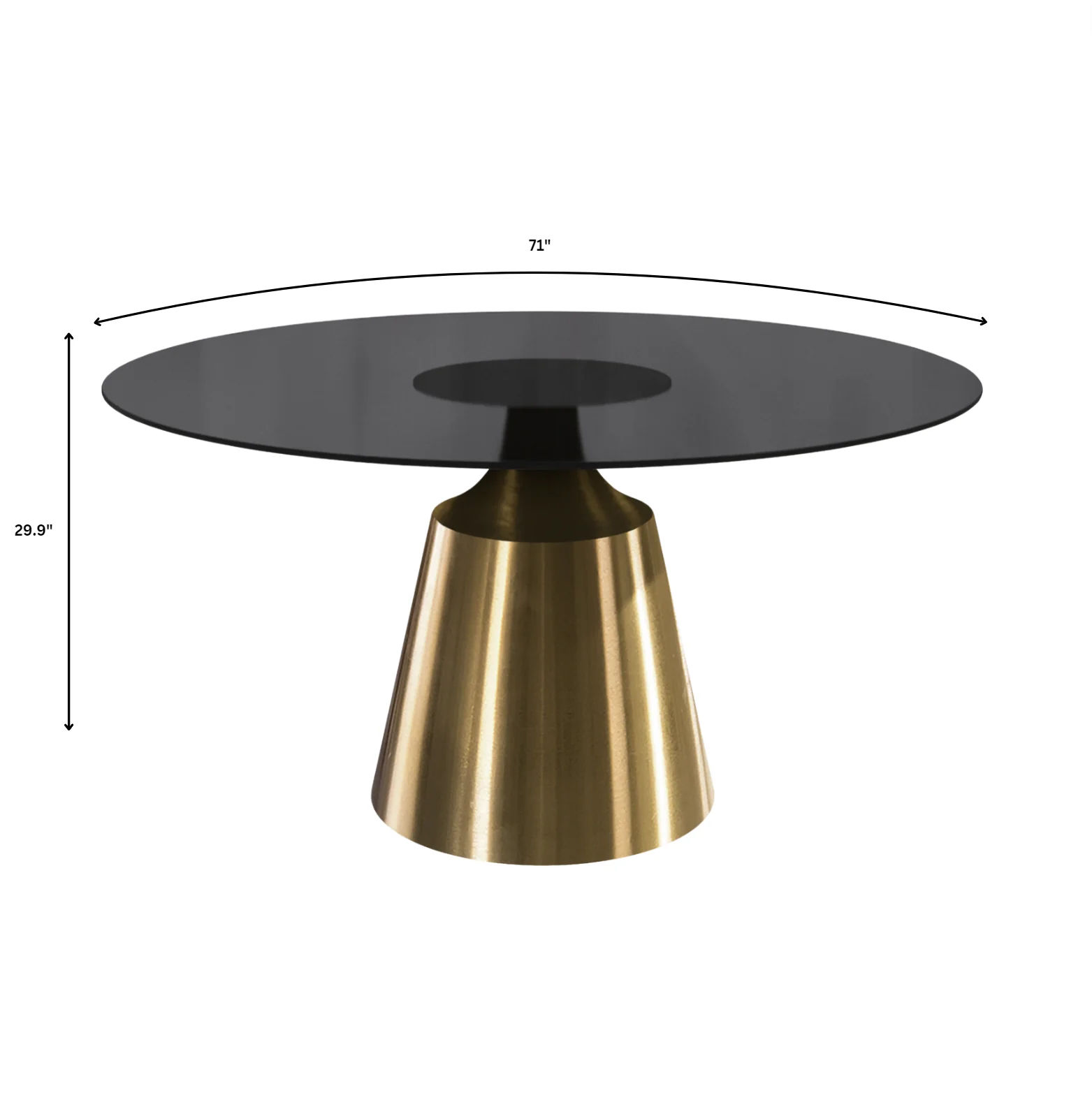 Prynn Series Round Dining Table Gold Base with 71 Round BLack Glass Top