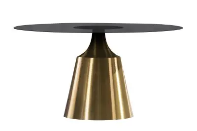 Prynn Series Round Dining Table Gold Base with 71 Round BLack Glass Top