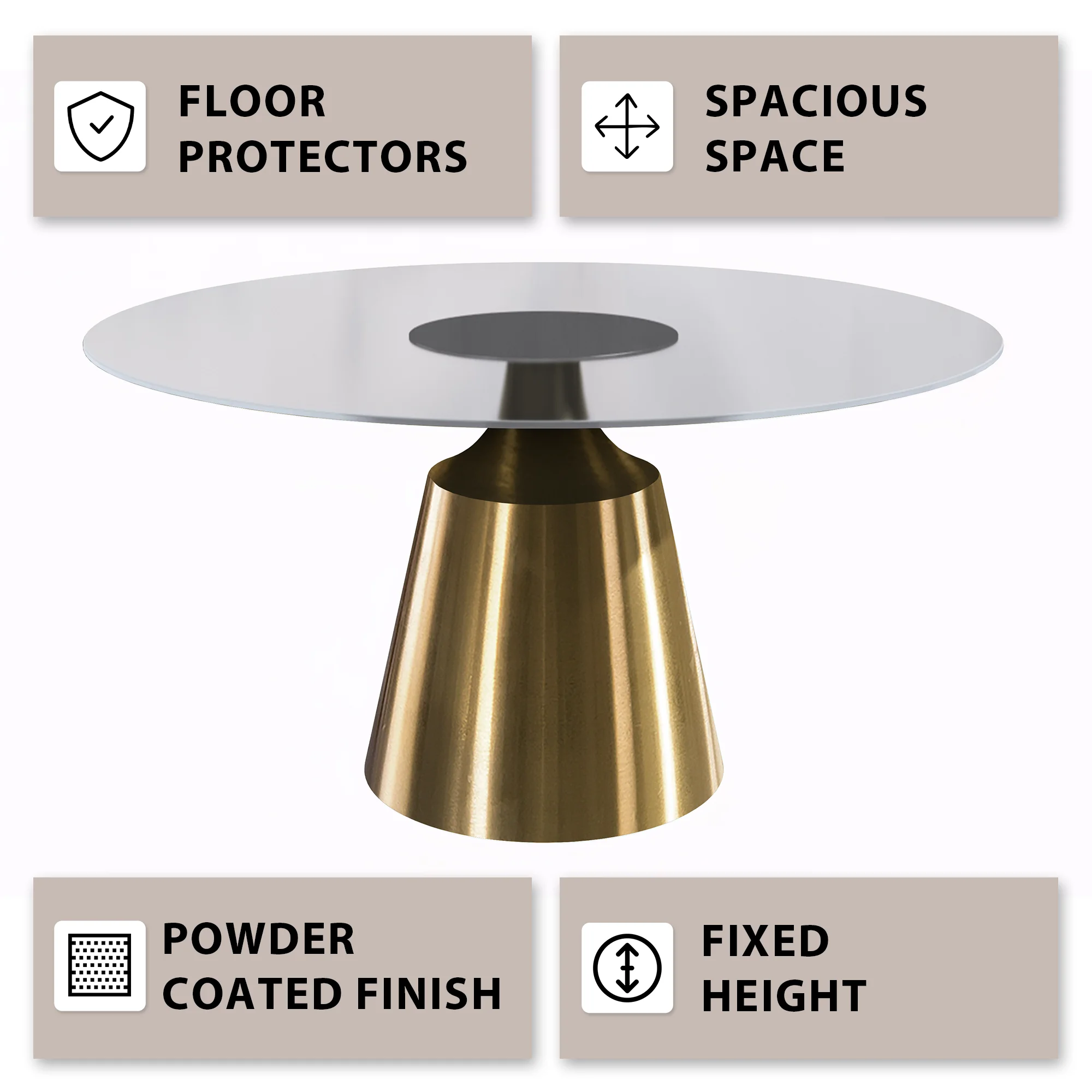 Prynn Series Round Dining Table Gold Base with 71 Round Clear Glass Top