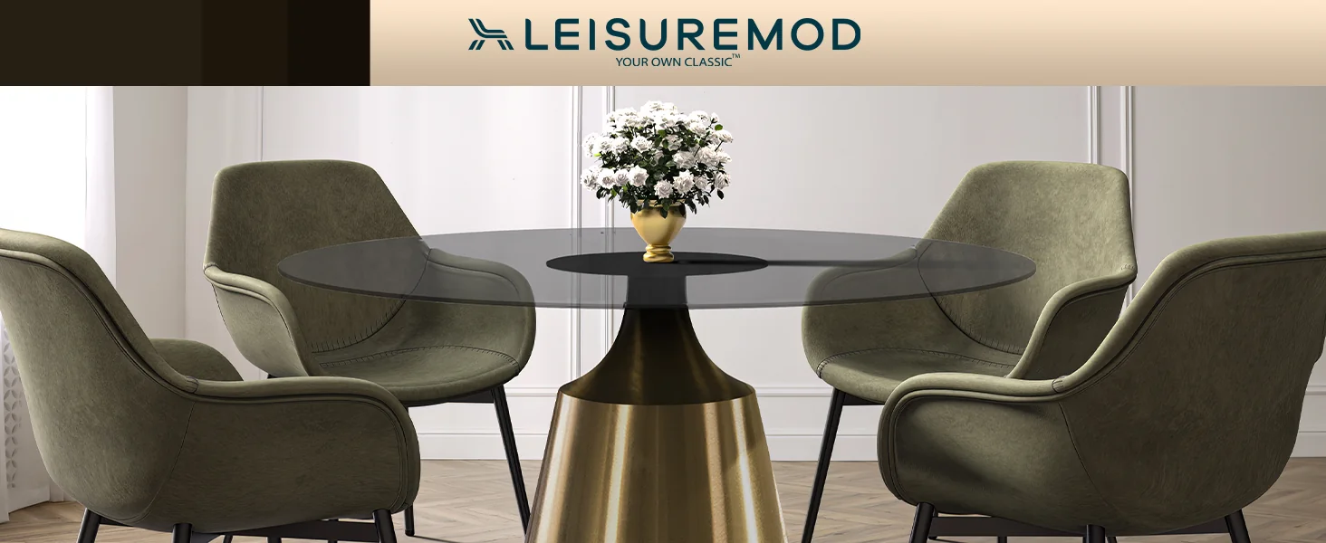 Prynn Series Round Dining Table Gold Base with 71 Round Clear Glass Top