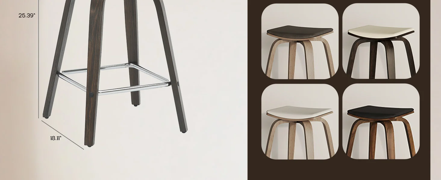 Wooden Counter Stool Square Seat Pelya Collection Modern Style Dark Walnut color in Taupe