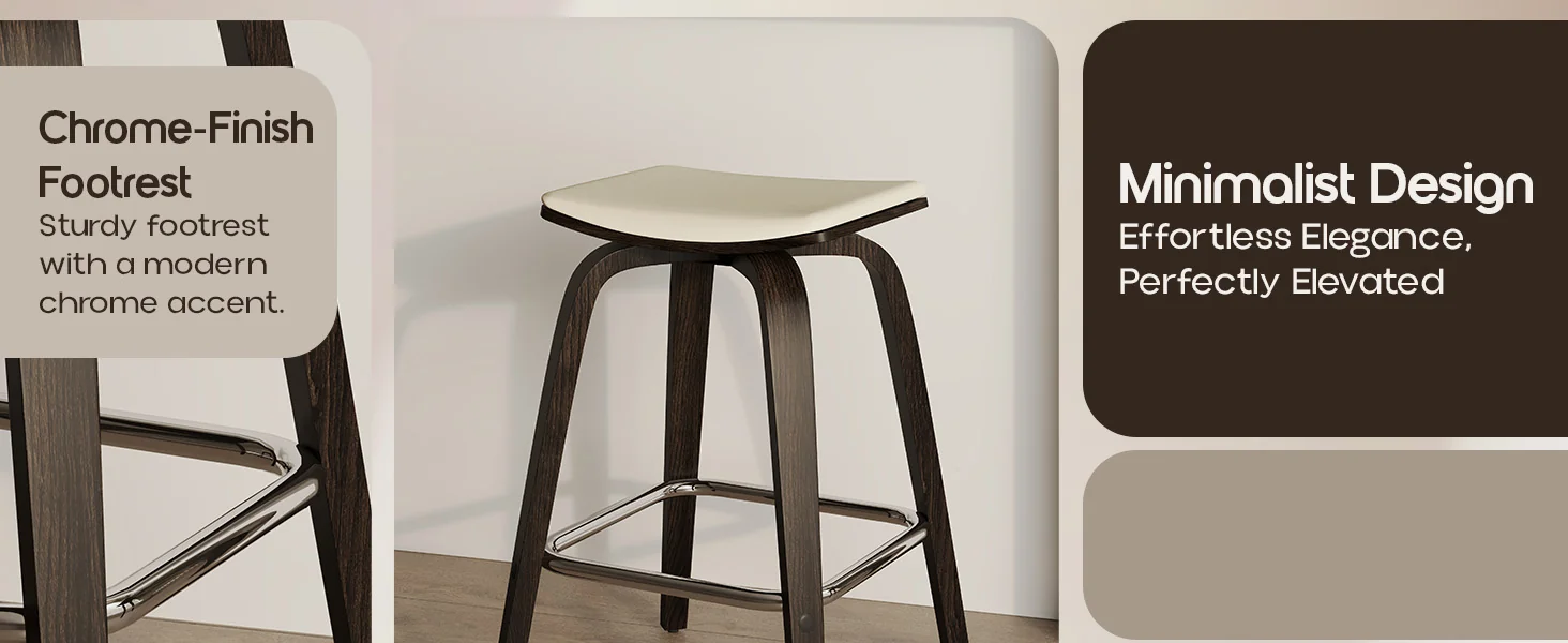 Wooden Counter Stool Square Seat Pelya Collection Modern Style Dark Walnut color in Taupe