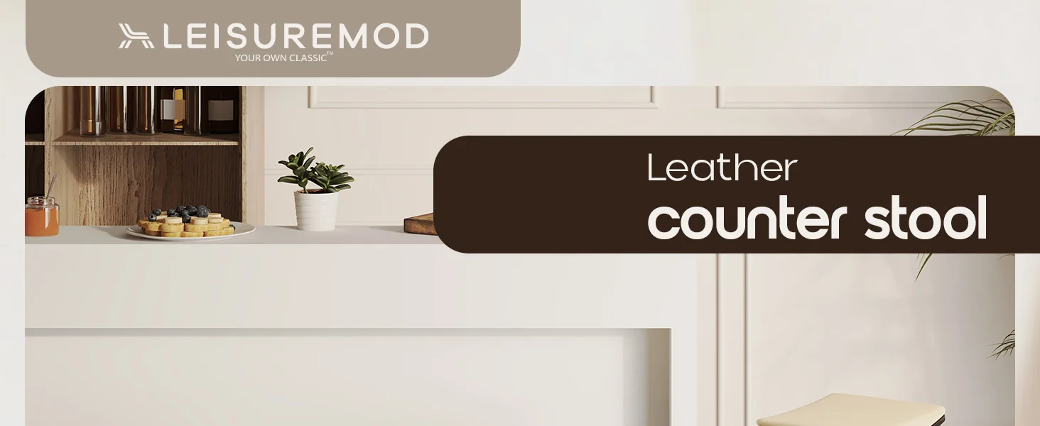 Wooden Counter Stool Square Seat Pelya Collection Modern Style Dark Walnut color in Taupe