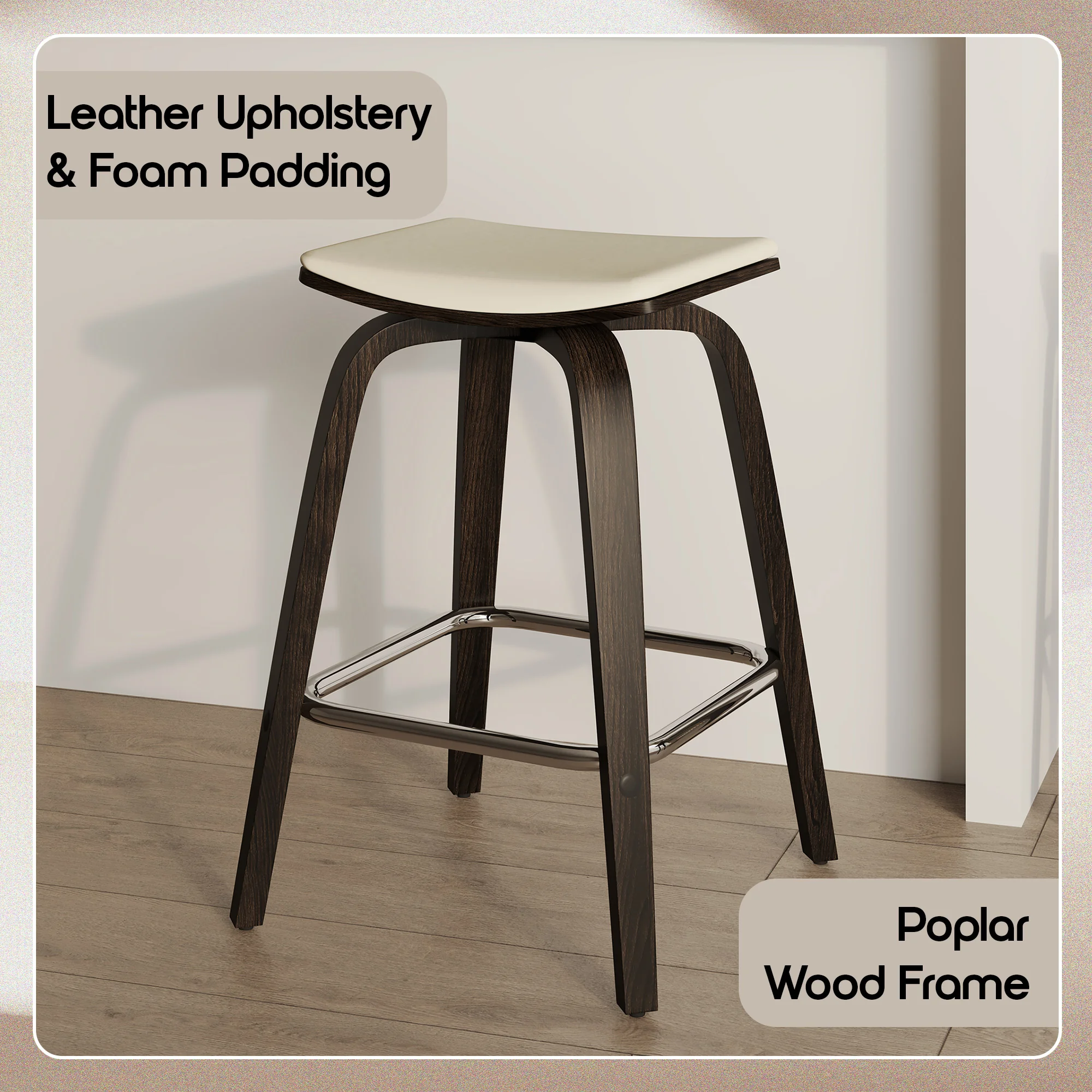 Wooden Counter Stool Square Seat Pelya Collection Modern Style Dark Walnut color in Taupe