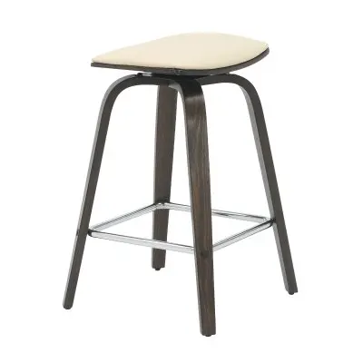 Wooden Counter Stool Square Seat Pelya Collection Modern Style Dark Walnut color in Taupe