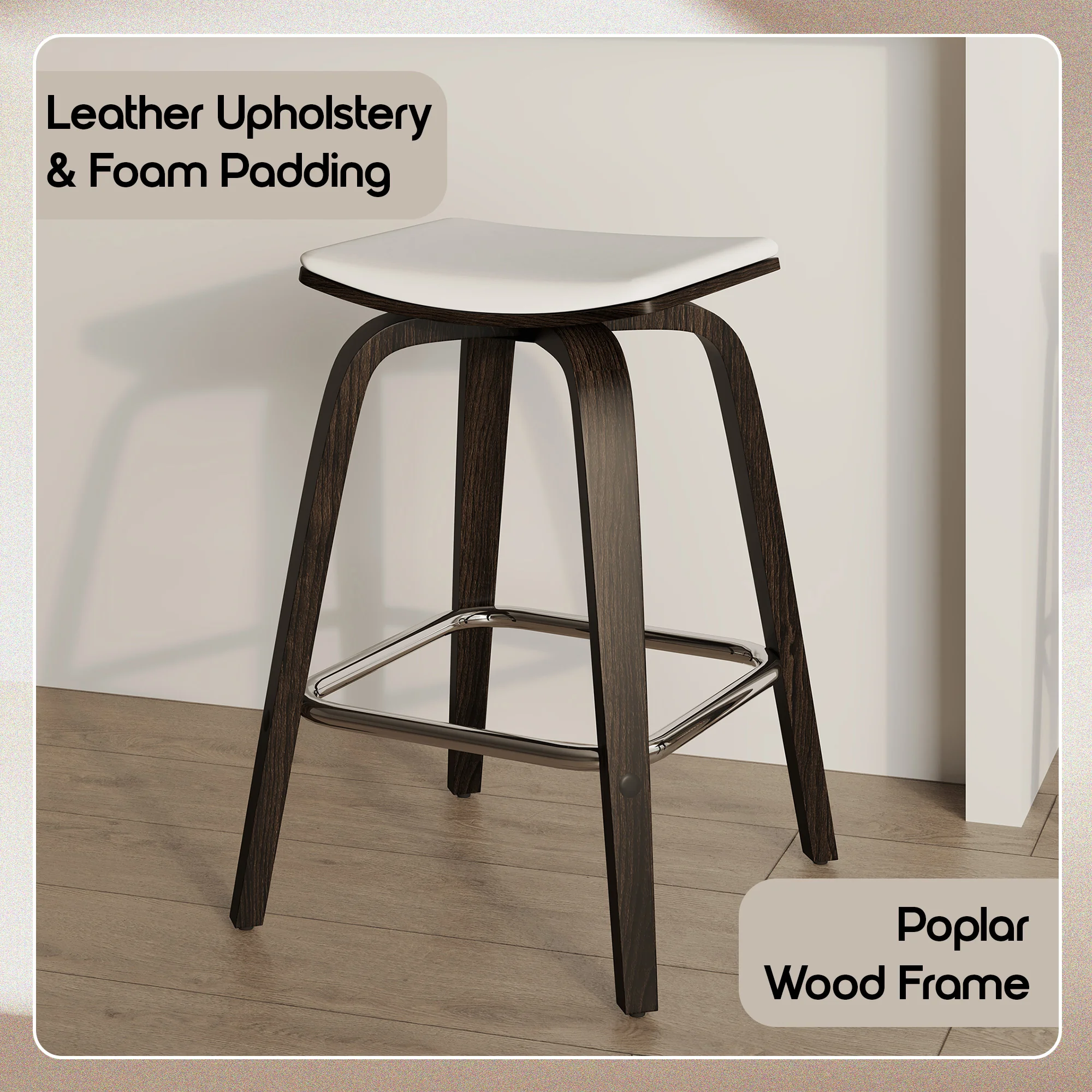 Wooden Counter Stool Square Seat Pelya Collection Modern Style Dark Walnut color in White