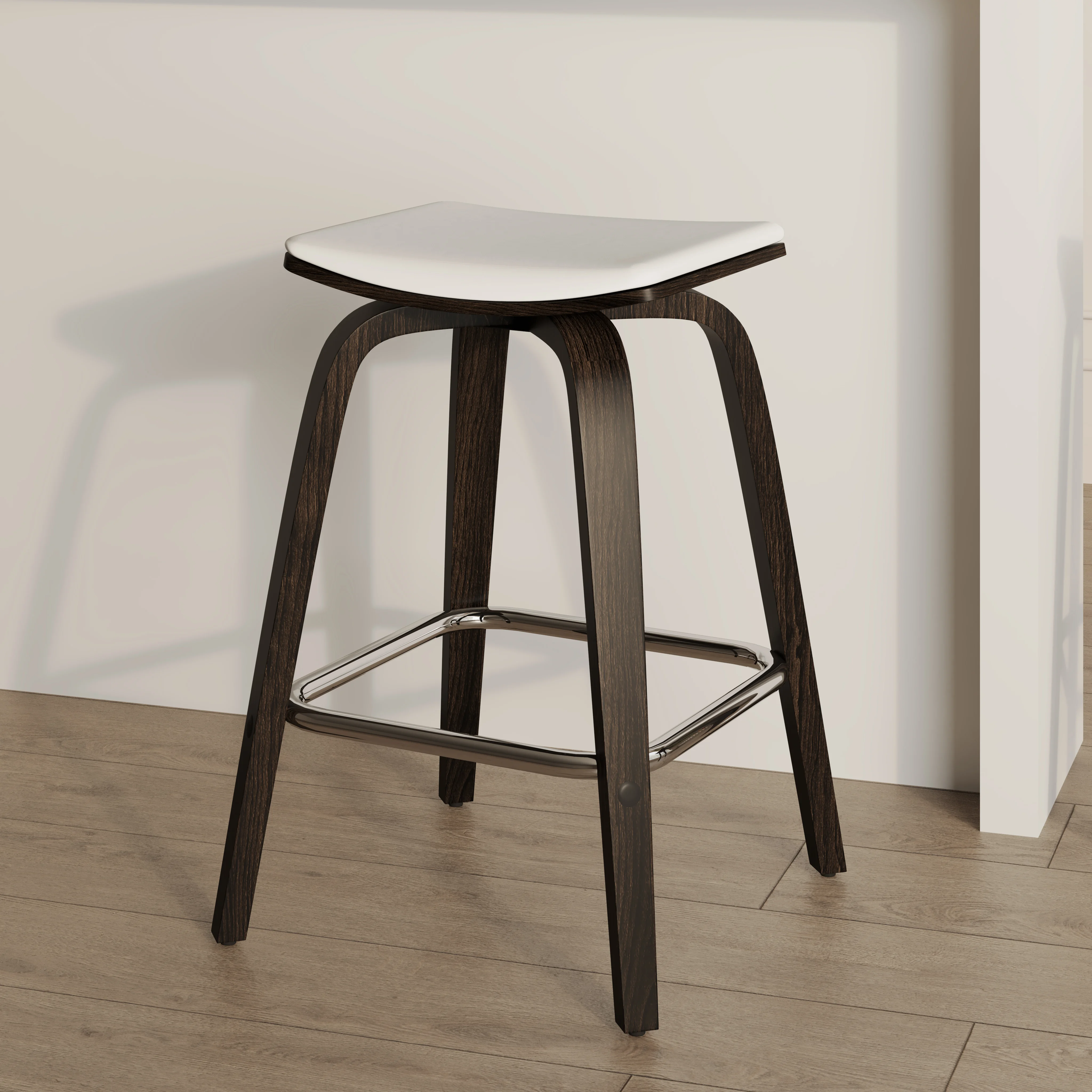 Wooden Counter Stool Square Seat Pelya Collection Modern Style Dark Walnut color in White