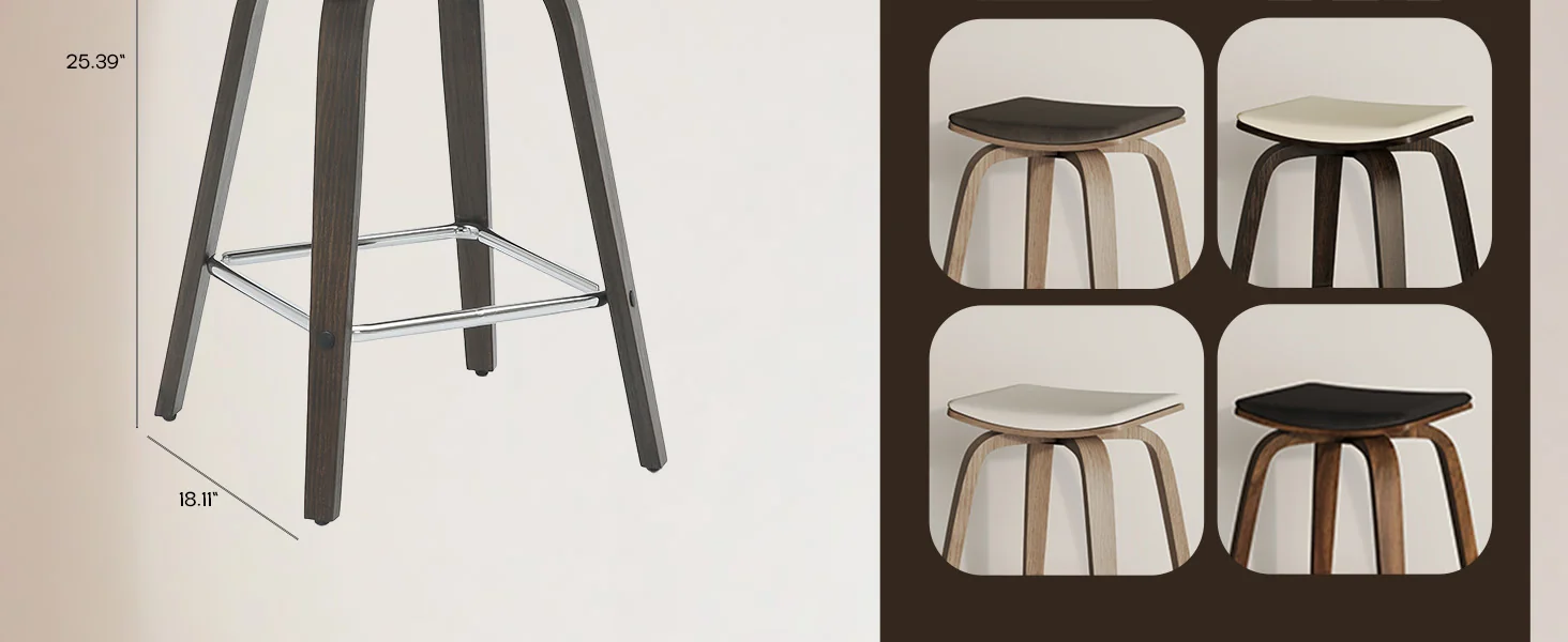 Wooden Counter Stool Square Seat Pelya Collection Modern Style Dark Walnut color in White