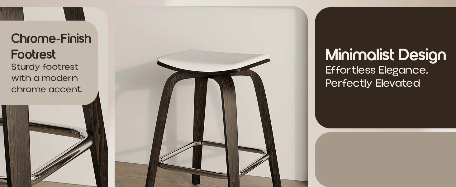 Wooden Counter Stool Square Seat Pelya Collection Modern Style Dark Walnut color in White