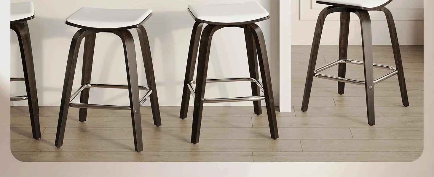 Wooden Counter Stool Square Seat Pelya Collection Modern Style Dark Walnut color in White
