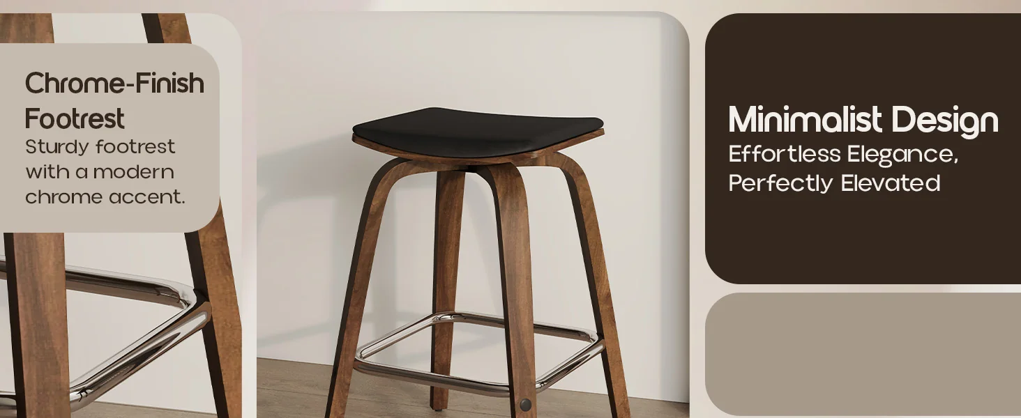 Wooden Counter Stool Square Seat Pelya Collection Modern Style Walnut color in Black