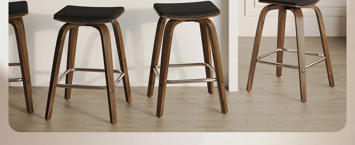 Wooden Counter Stool Square Seat Pelya Collection Modern Style Walnut color in Black