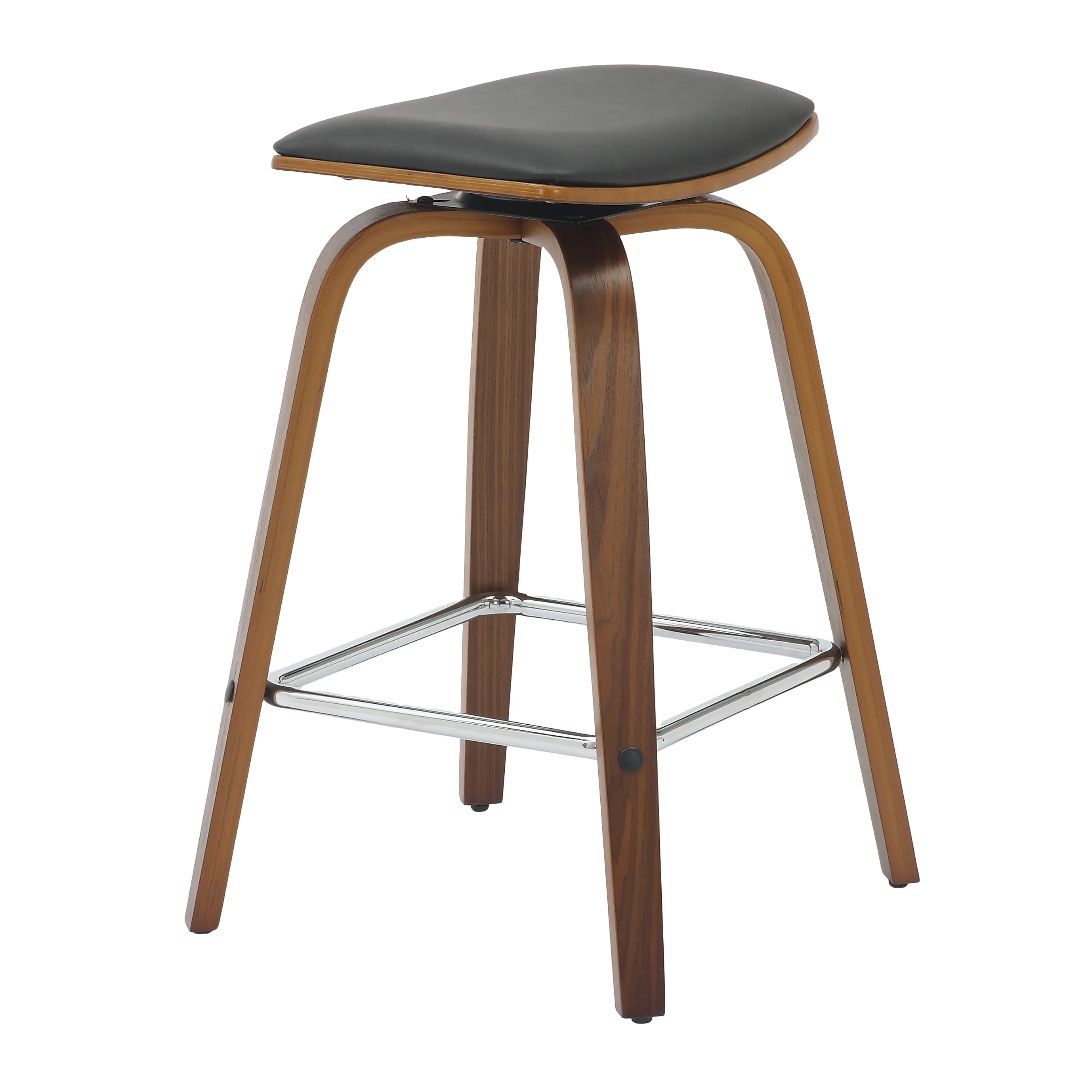 Wooden Counter Stool Square Seat Pelya Collection Modern Style Walnut color in Black