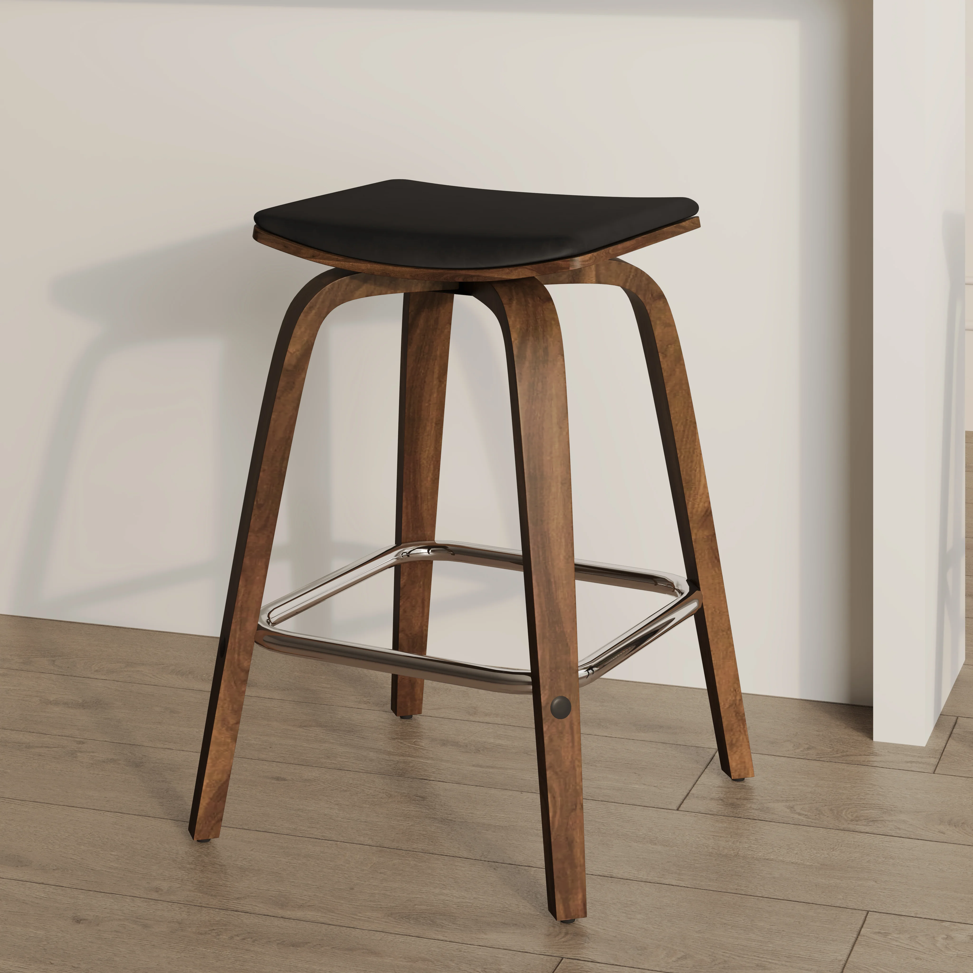 Wooden Counter Stool Square Seat Pelya Collection Modern Style Walnut color in Black