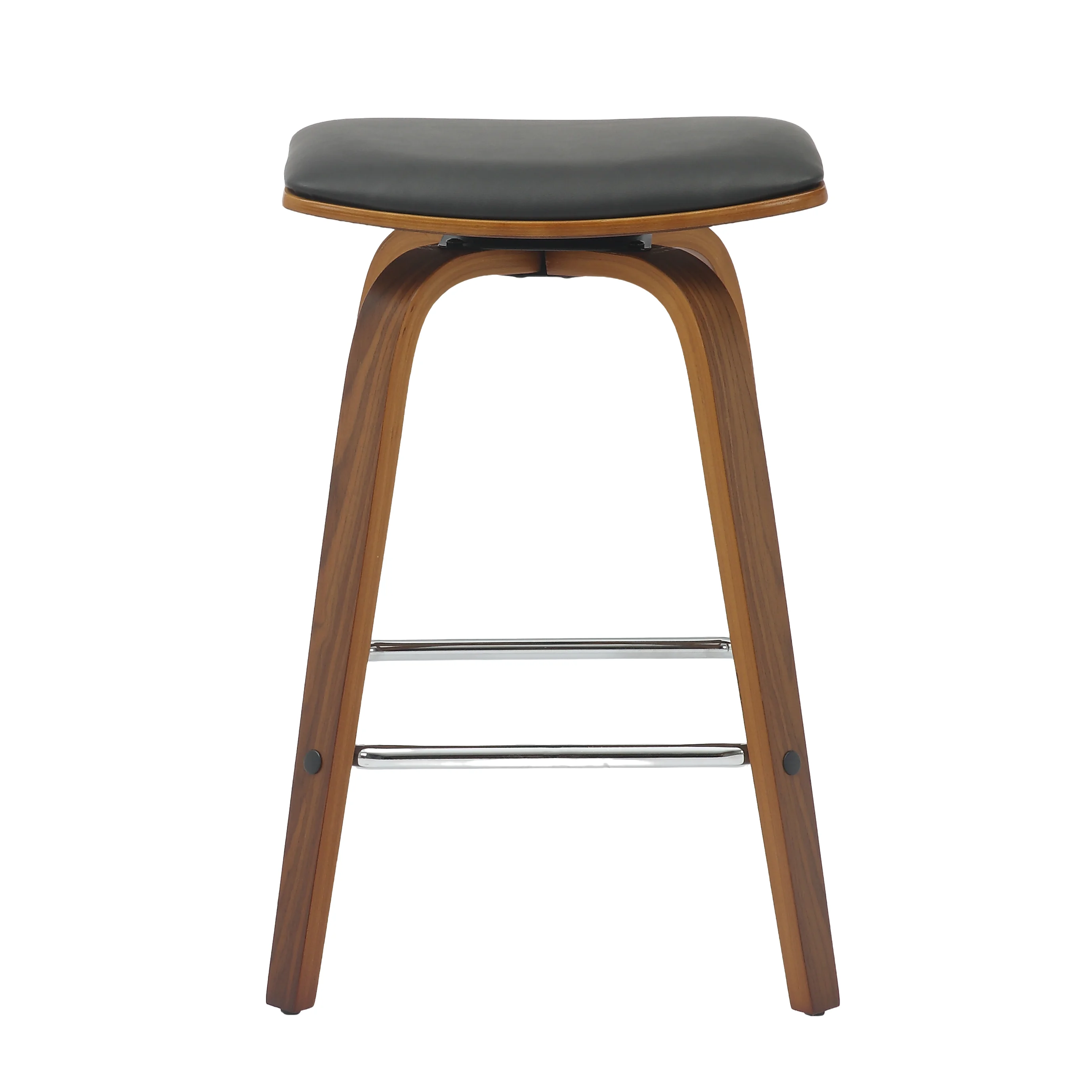Wooden Counter Stool Square Seat Pelya Collection Modern Style Walnut color in Black