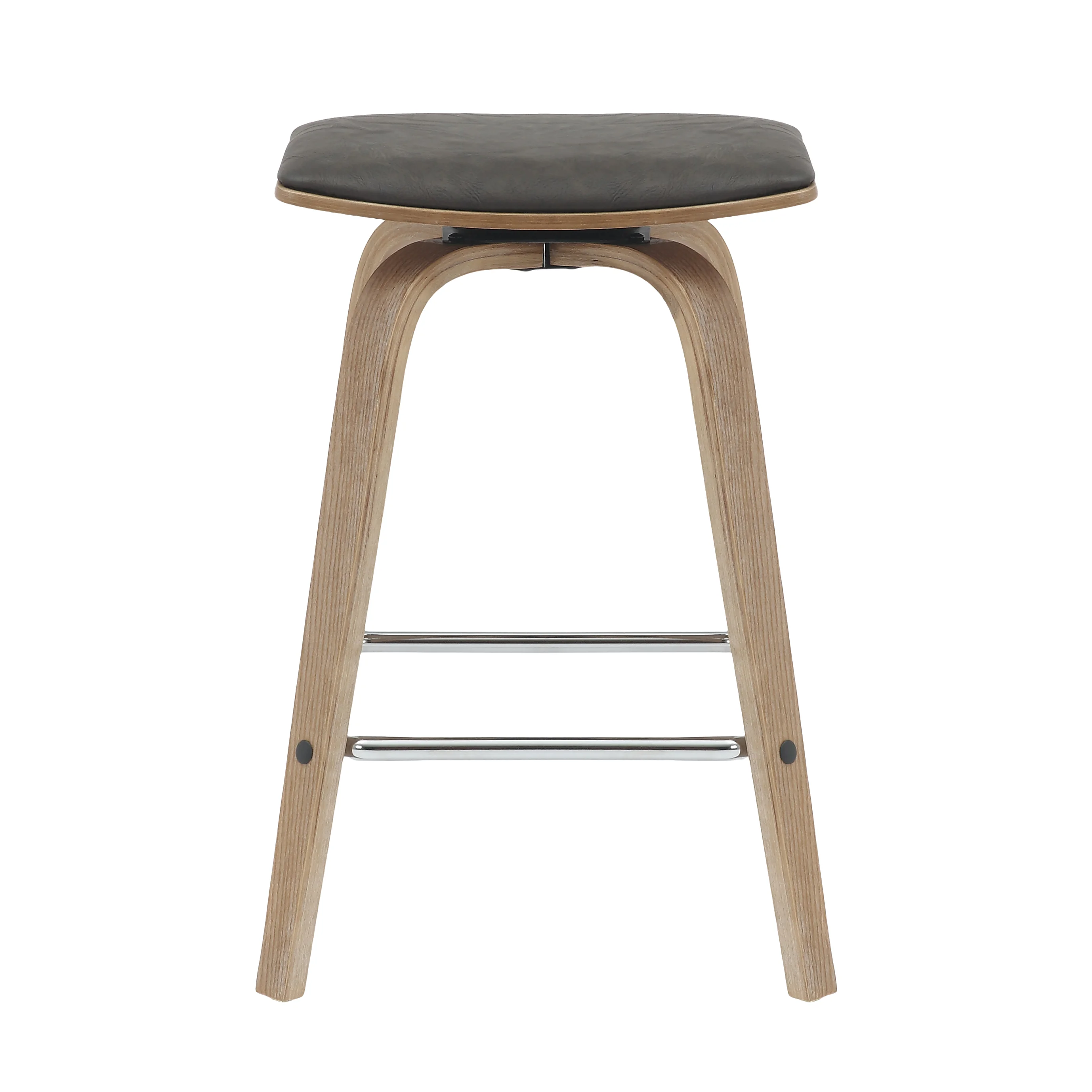 Wooden Counter Stool Square Seat Pelya Collection Modern Style Washed Walnut color in Brown