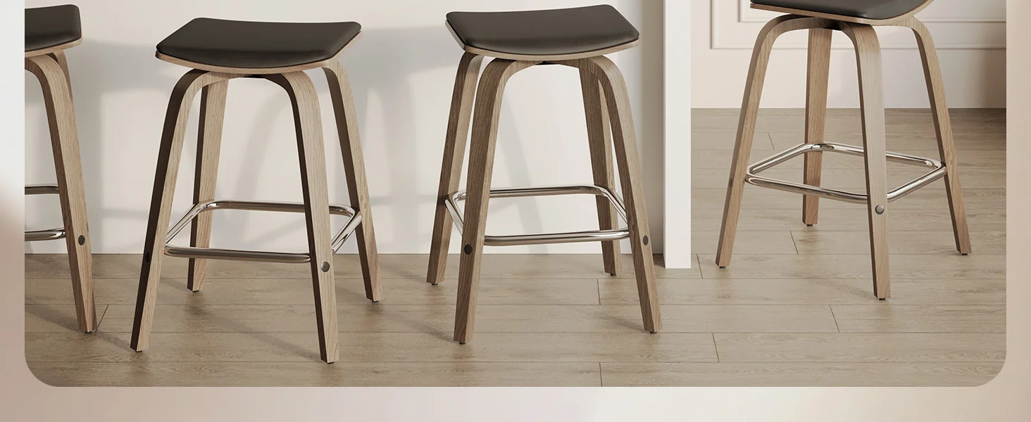 Wooden Counter Stool Square Seat Pelya Collection Modern Style Washed Walnut color in Brown