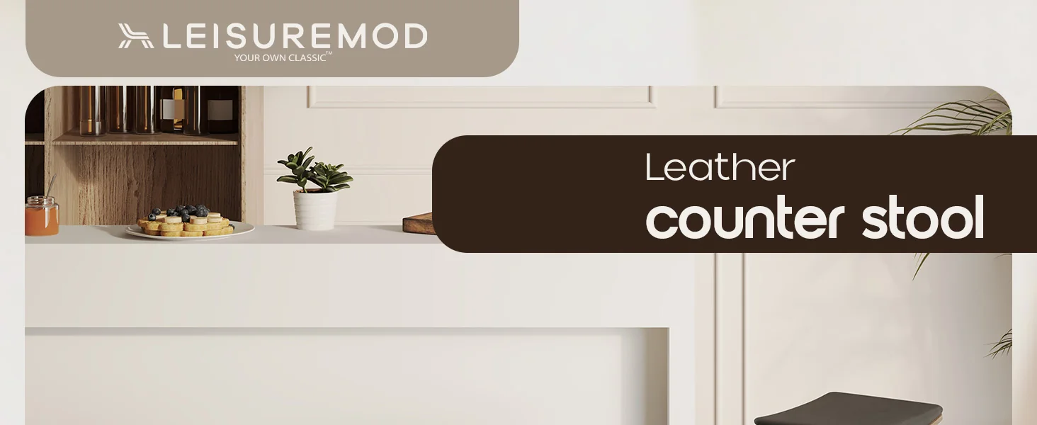 Wooden Counter Stool Square Seat Pelya Collection Modern Style Washed Walnut color in Brown