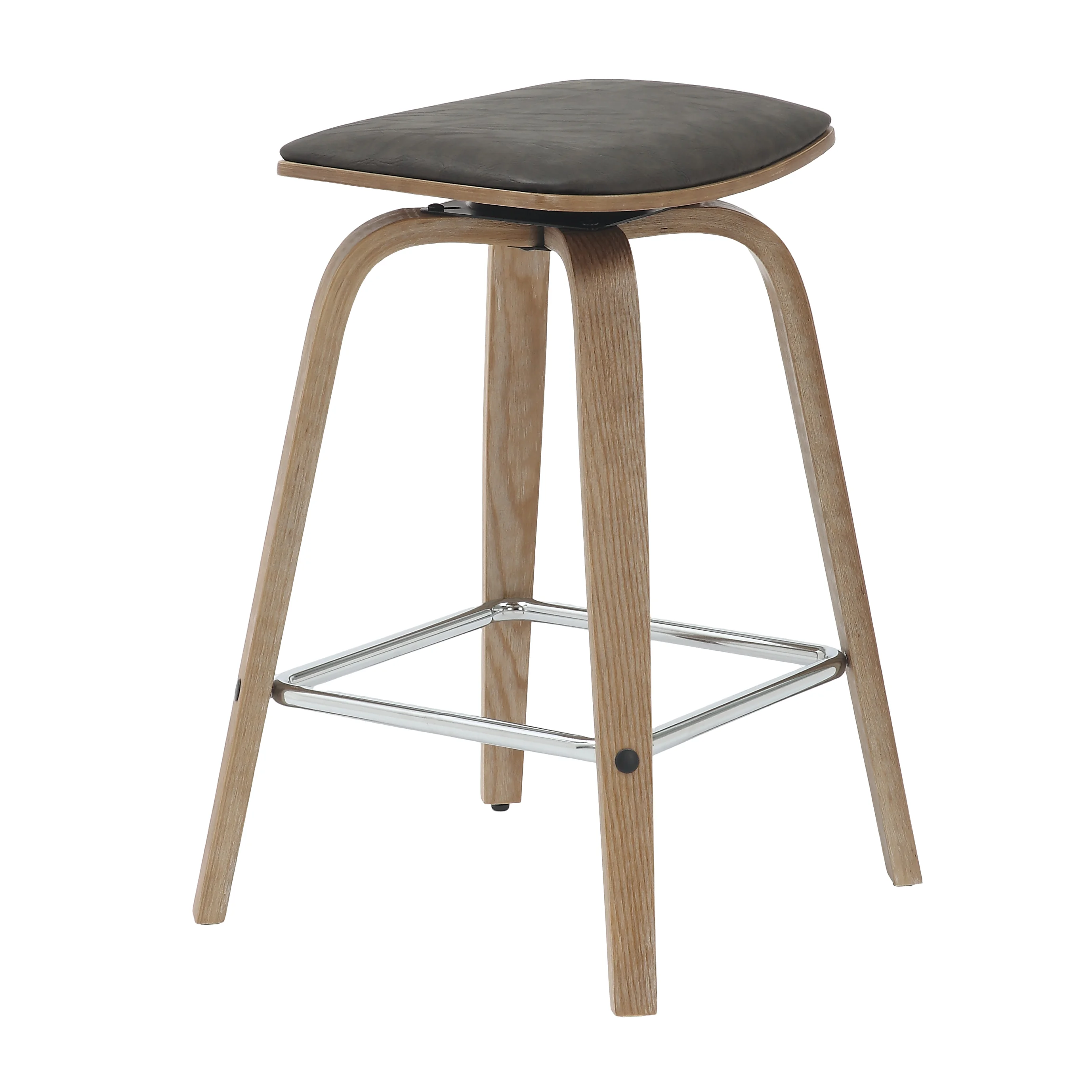 Wooden Counter Stool Square Seat Pelya Collection Modern Style Washed Walnut color in Brown