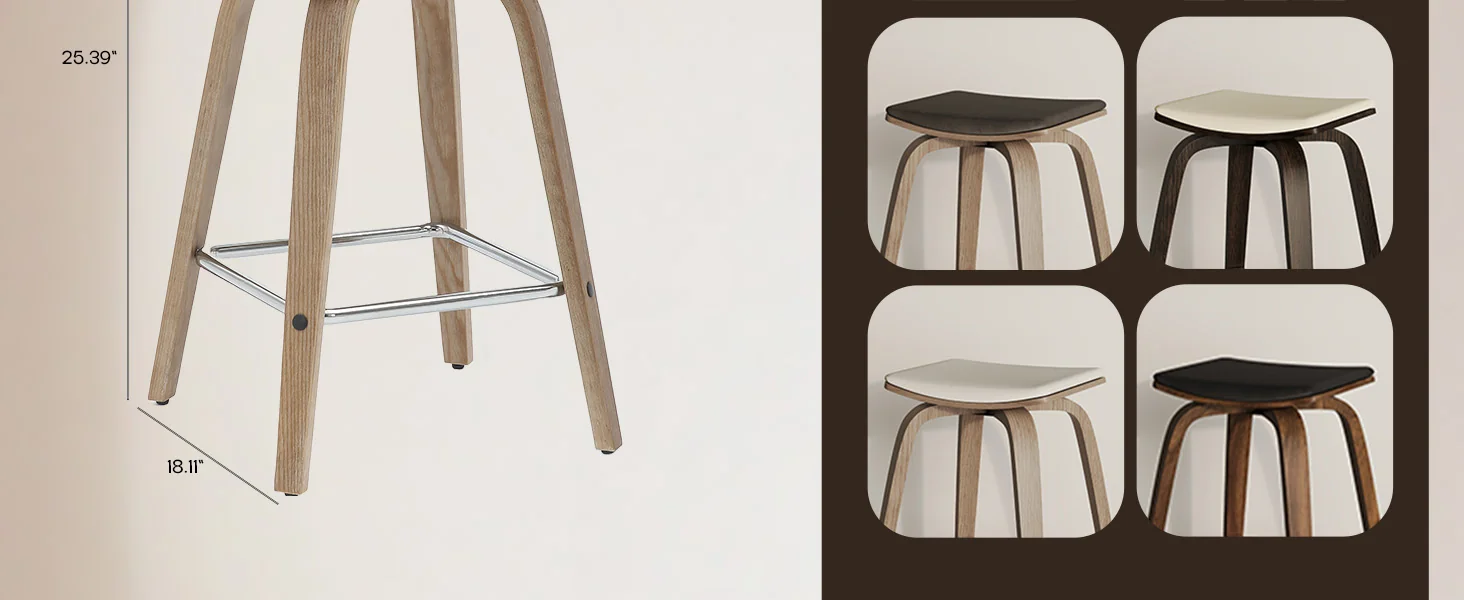 Wooden Counter Stool Square Seat Pelya Collection Modern Style Washed Walnut color in Light Grey