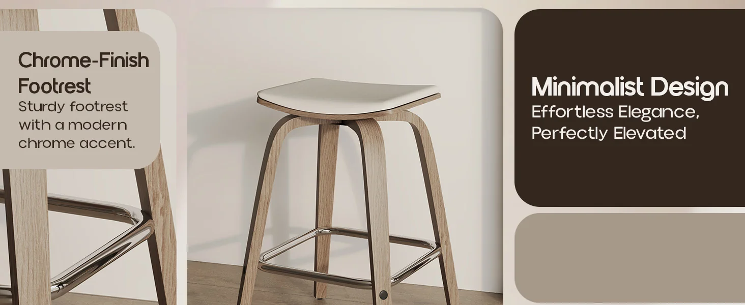 Wooden Counter Stool Square Seat Pelya Collection Modern Style Washed Walnut color in Light Grey
