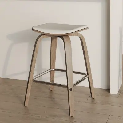 Wooden Counter Stool Square Seat Pelya Collection Modern Style Washed Walnut color in Light Grey
