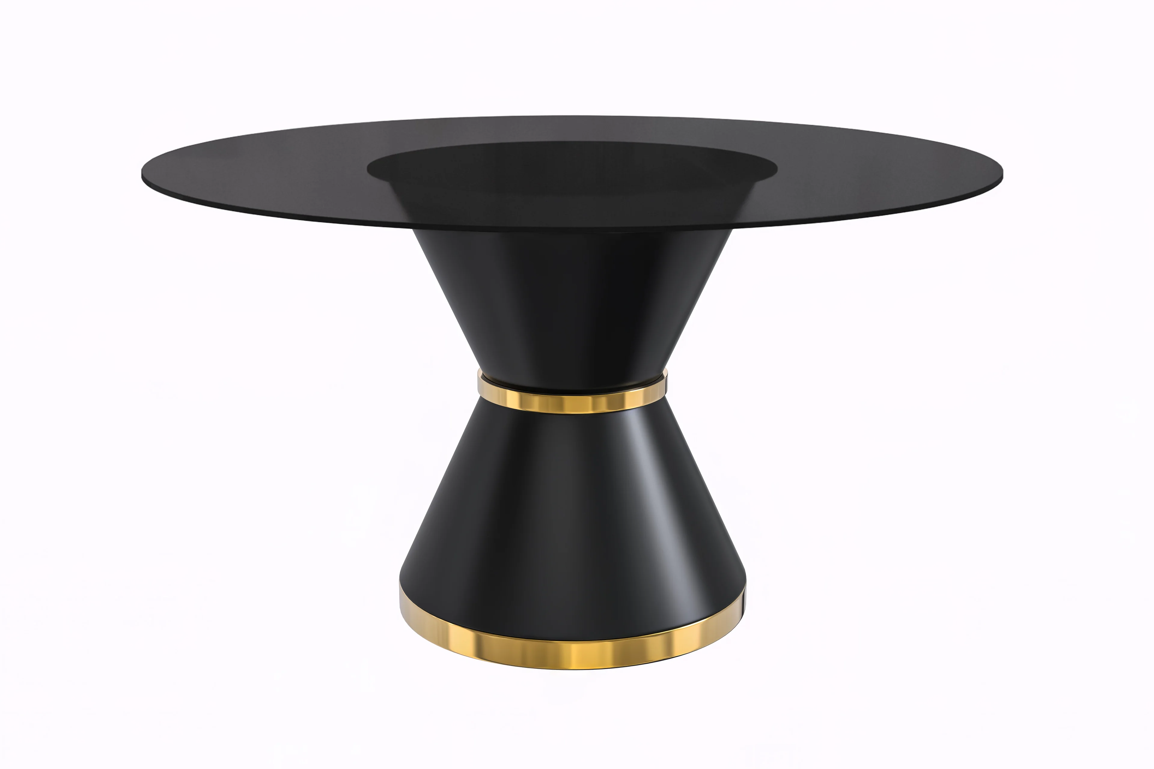 Qorvus Series Round Dining Table Black\Gold Base with 60 Round BLack Glass Top