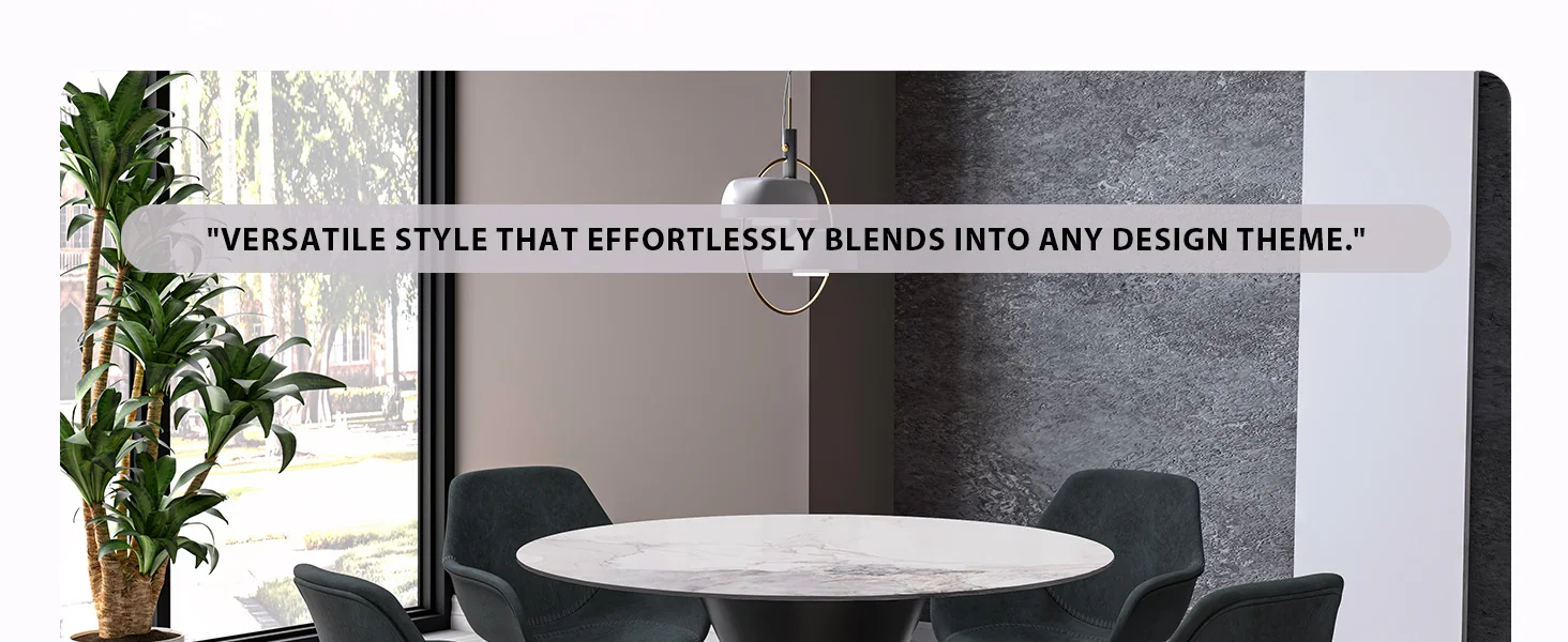 Qorvus Series Round Dining Table Black\Gold Base with 60 Round White Grey Sintered Stone Top