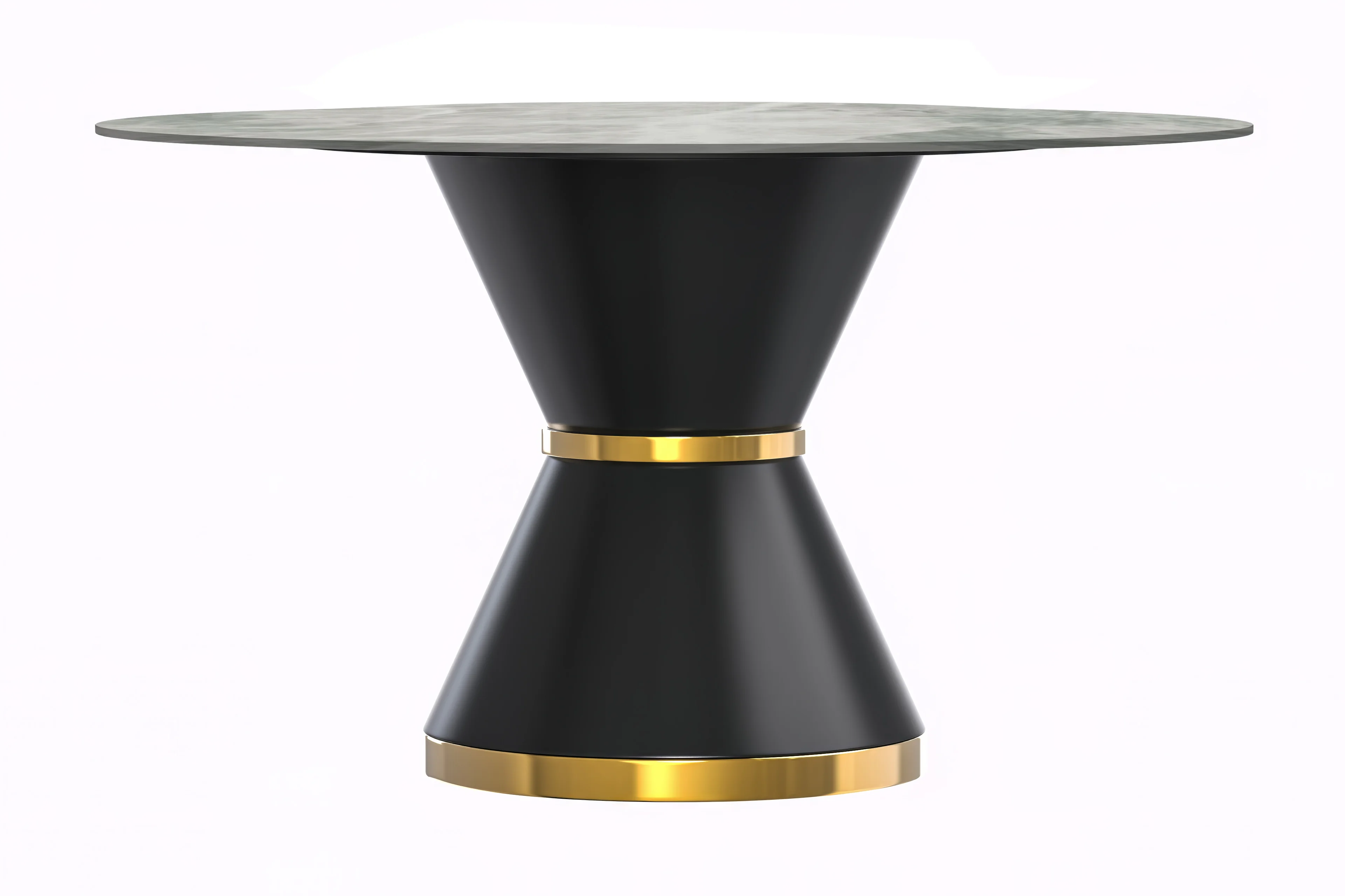 Qorvus Series Round Dining Table Black\Gold Base with 60 Round Light Grey Sintered Stone Top