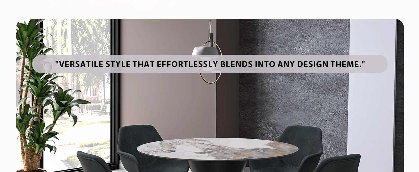 Qorvus Series Round Dining Table Black\Gold Base with 60 Round Medium Grey Sintered Stone Top