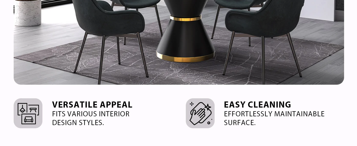 Qorvus Series Round Dining Table Black\Gold Base with 60 Round Solid White Sintered Stone Top