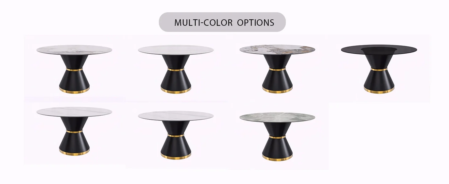 Qorvus Series Round Dining Table Black\Gold Base with 60 Round Solid White Sintered Stone Top