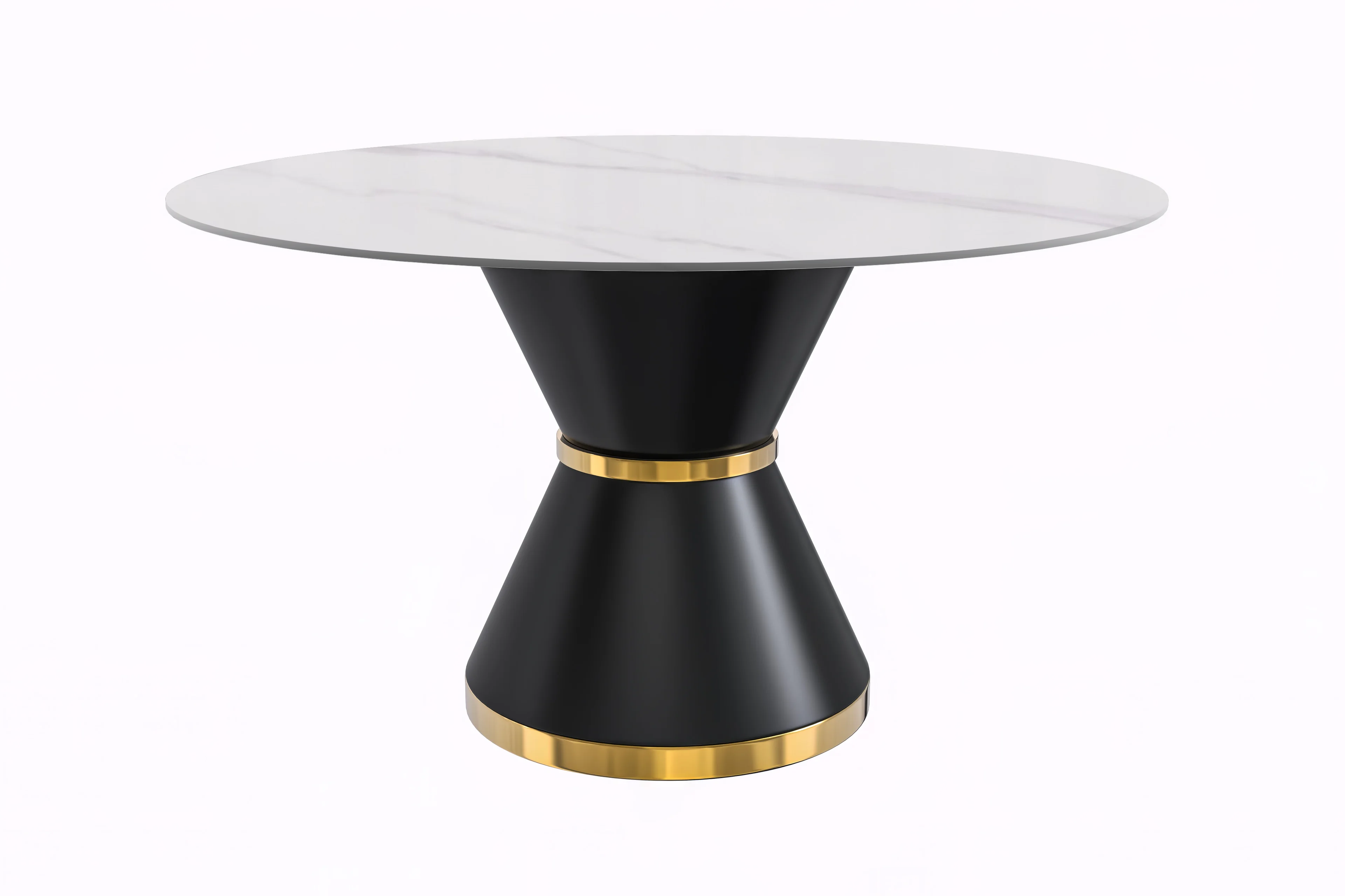 Qorvus Series Round Dining Table Black\Gold Base with 60 Round Solid White Sintered Stone Top
