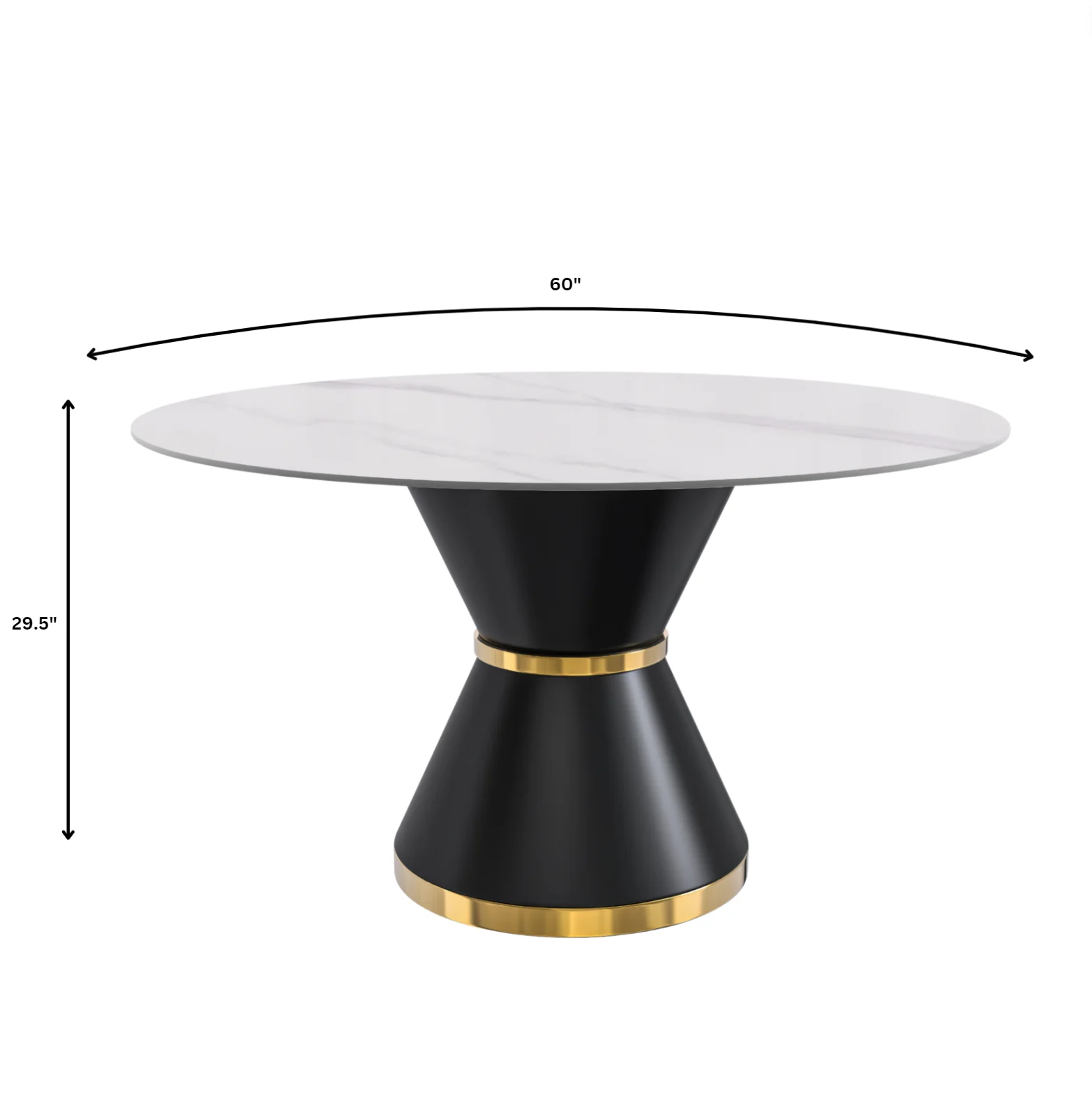 Qorvus Series Round Dining Table Black\Gold Base with 60 Round Solid White Sintered Stone Top