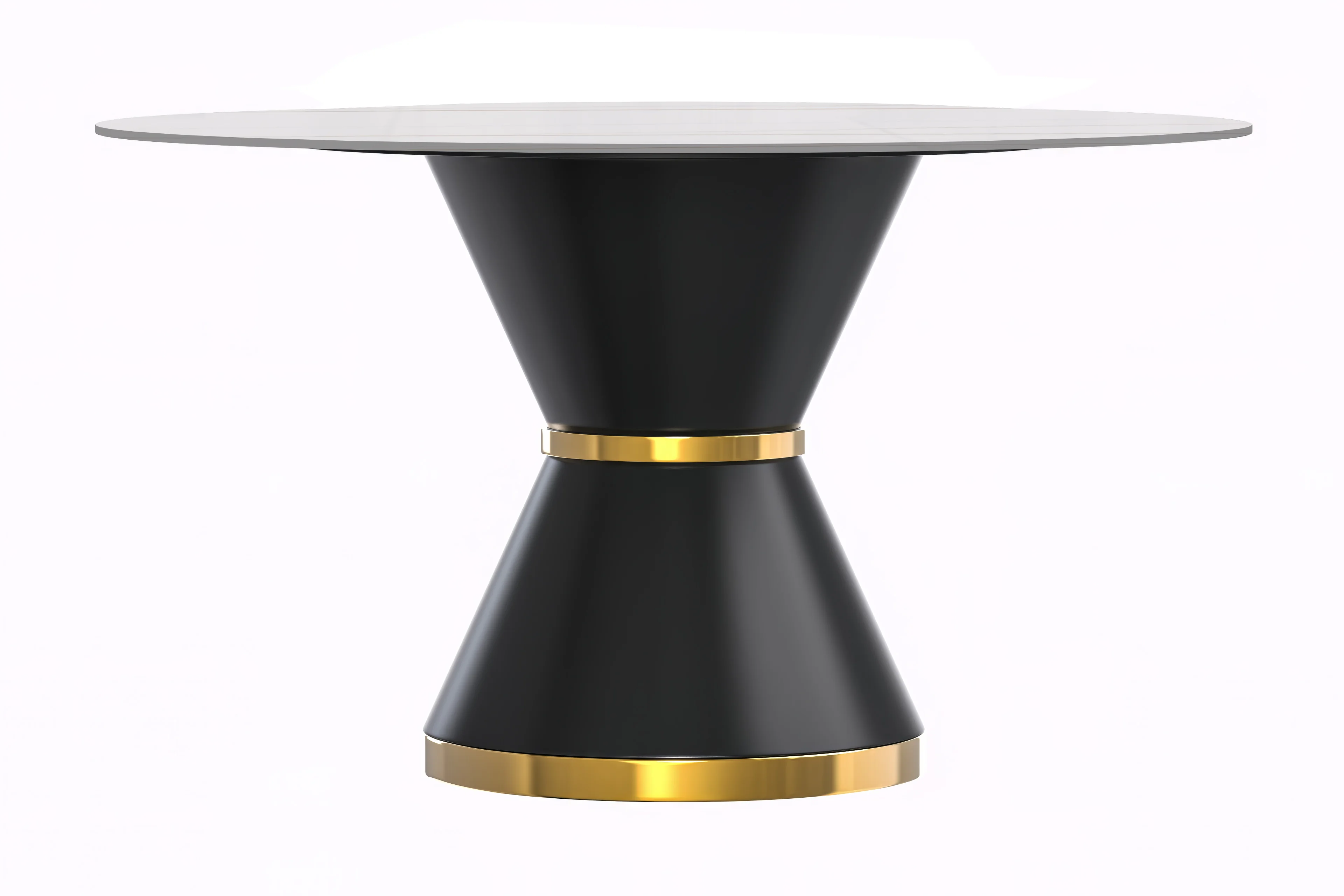Qorvus Series Round Dining Table Black\Gold Base with 60 Round White/Gold Sintered Stone Top