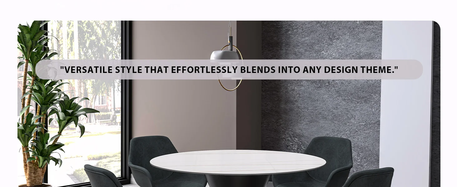 Qorvus Series Round Dining Table Black\Gold Base with 60 Round White/Gold Sintered Stone Top