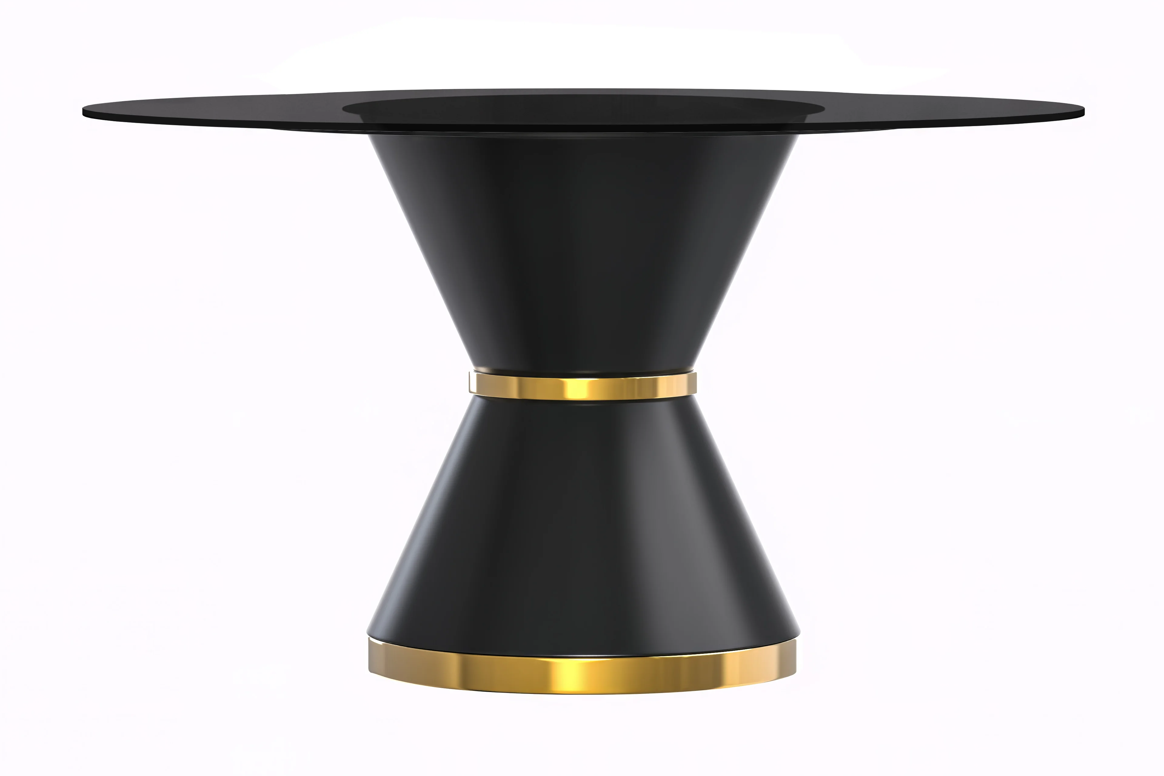 Qorvus Series Round Dining Table Black\Gold Base with 71 Round BLack Glass Top