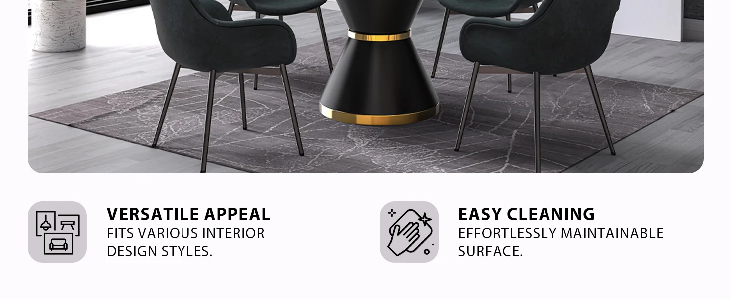 Qorvus Series Round Dining Table Black\Gold Base with 71 Round BLack Glass Top