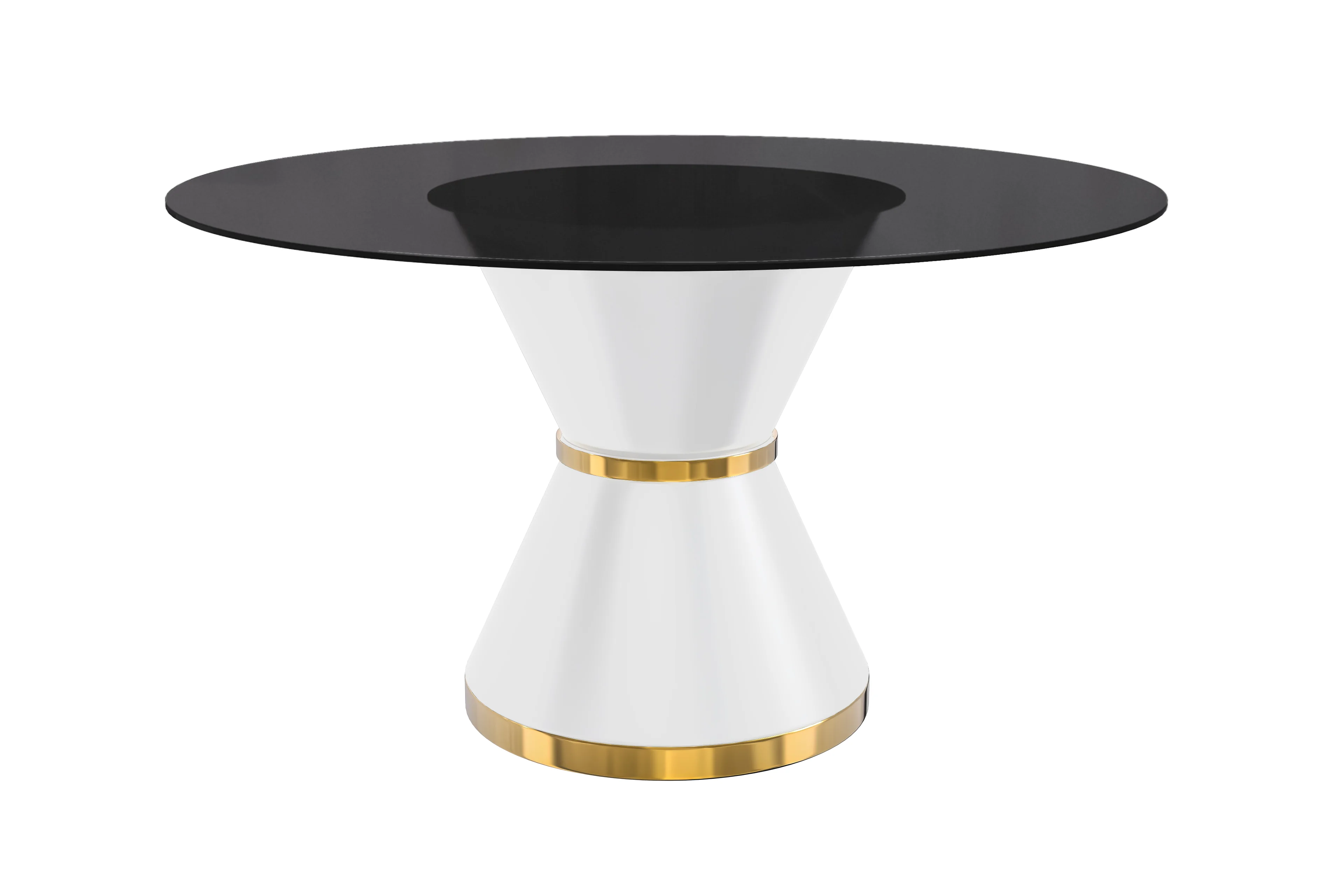 Qorvus Series Round Dining Table White\Gold Base with 60 Round BLack Glass Top