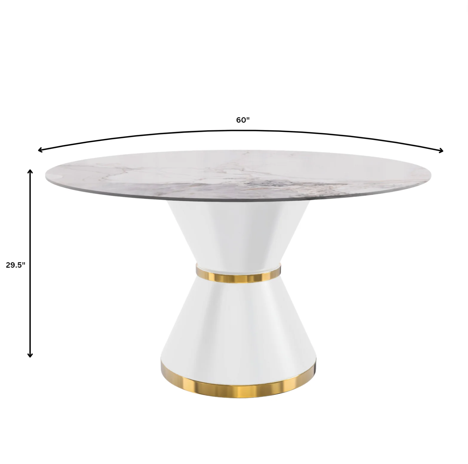 Qorvus Series Round Dining Table White\Gold Base with 60 Round White Grey Sintered Stone Top