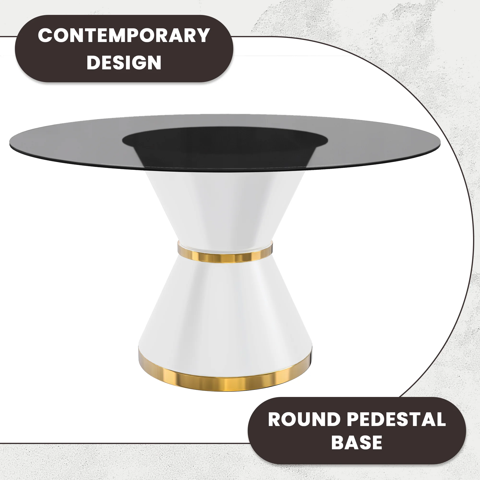 Qorvus Series Round Dining Table White\Gold Base with 60 Round Clear Glass Top